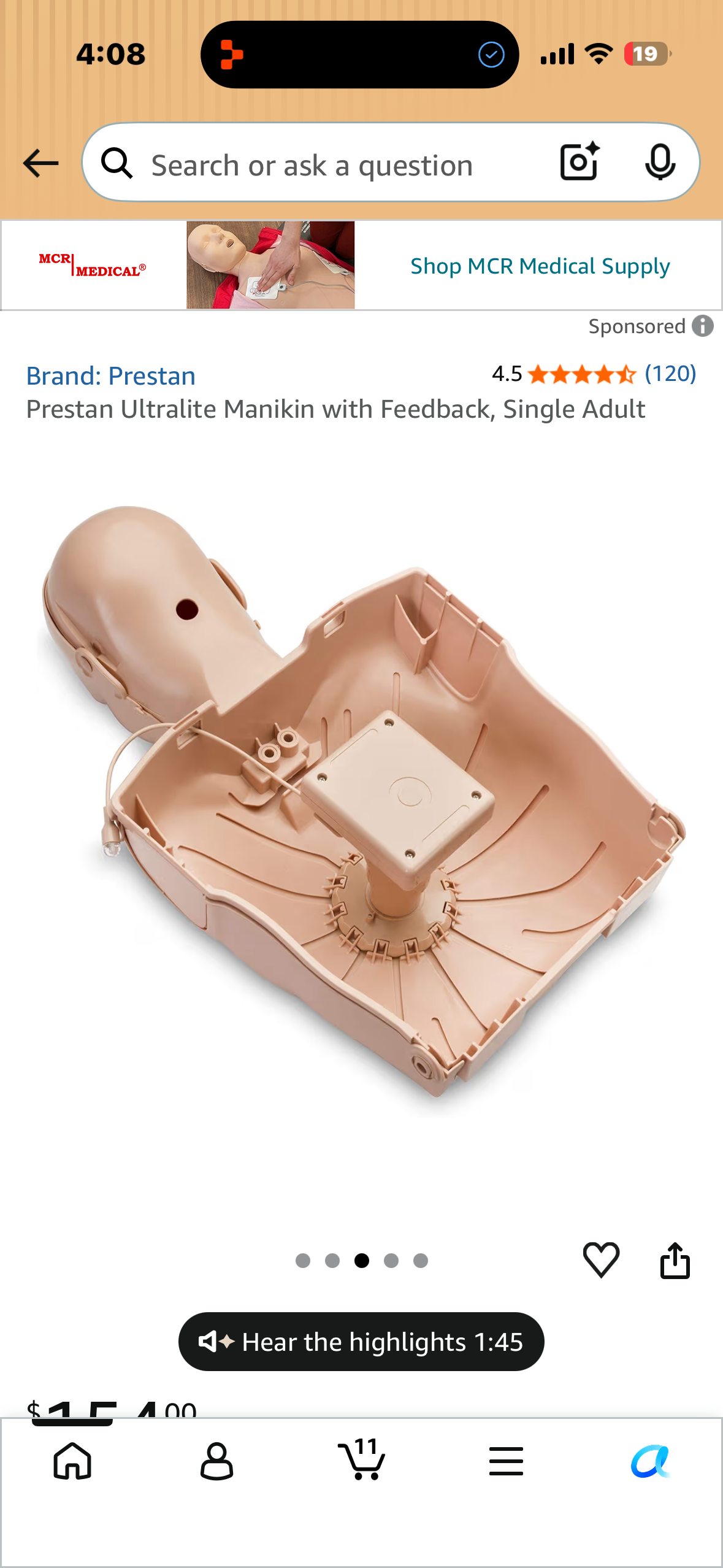 Prestan Ultralite Manikin with Feedback, Single Adult CPR Training