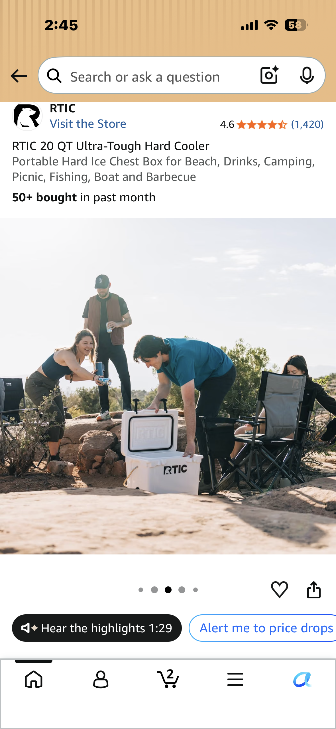 RTIC 20 QT Ultra-Tough Hard Cooler, Portable Hard Ice Chest Box for Beach, Drinks, Camping, Picnic, Fishing, Boat and Barbecue