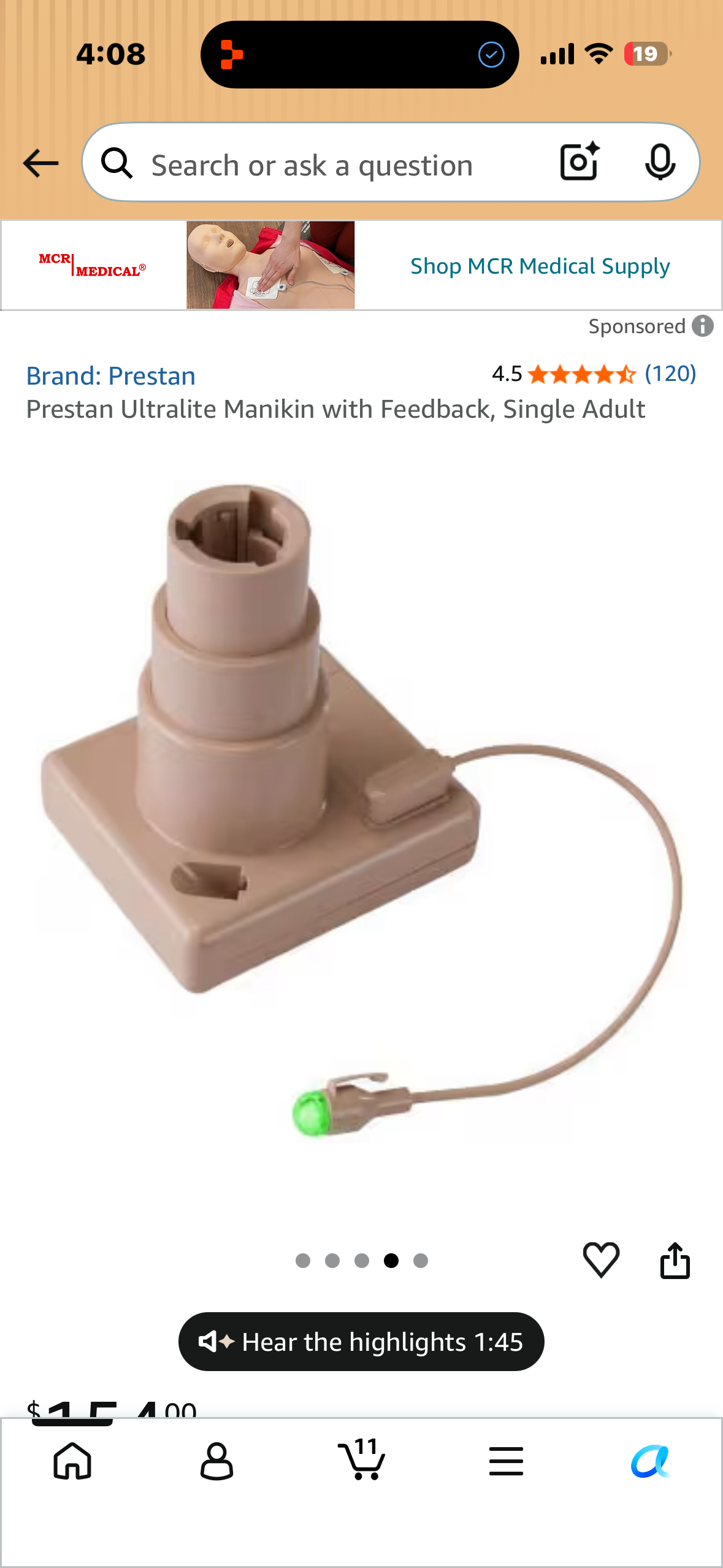 Prestan Ultralite Manikin with Feedback, Single Adult CPR Training