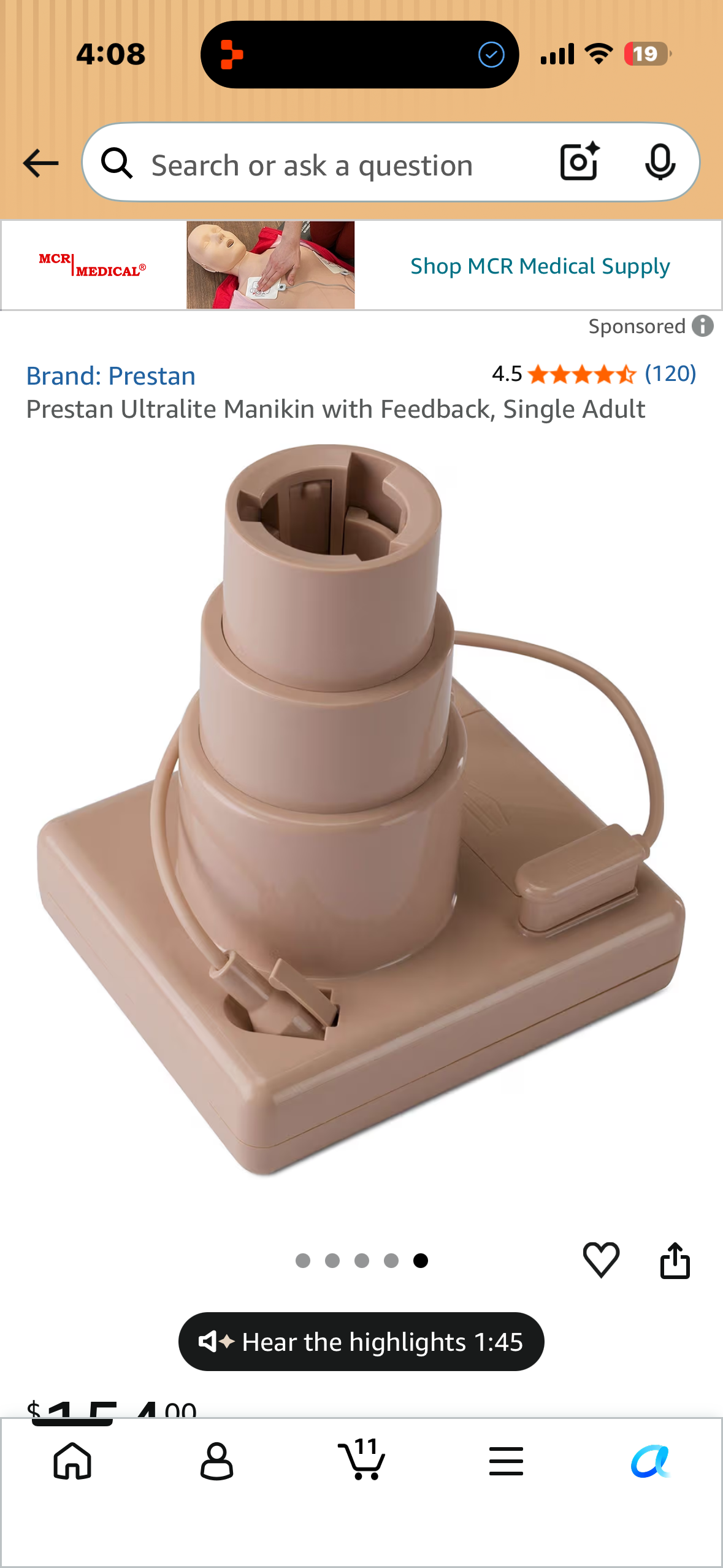 Prestan Ultralite Manikin with Feedback, Single Adult CPR Training