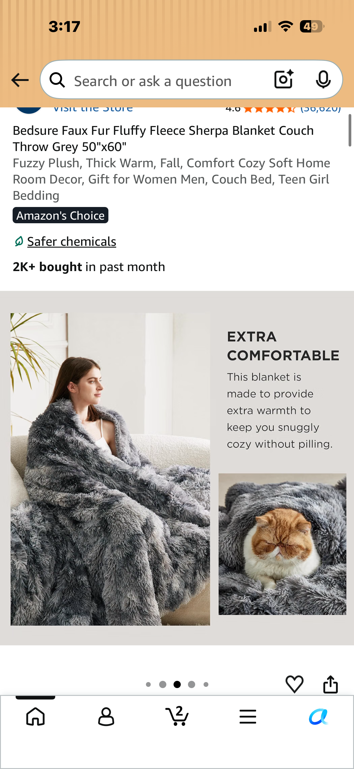 Bedsure Faux Fur Fluffy Fleece Sherpa Blanket, Couch Throw, Grey 50"x60" Fuzzy Plush, Thick Warm, Fall, Comfort Cozy Soft Home Room Decor