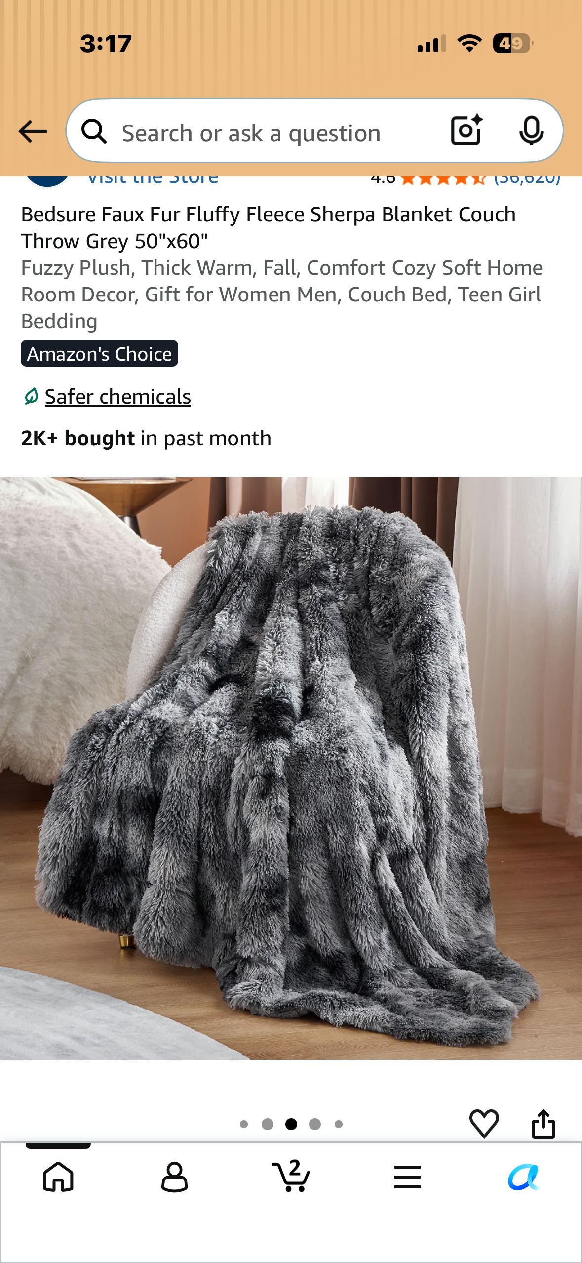 Bedsure Faux Fur Fluffy Fleece Sherpa Blanket, Couch Throw, Grey 50"x60" Fuzzy Plush, Thick Warm, Fall, Comfort Cozy Soft Home Room Decor