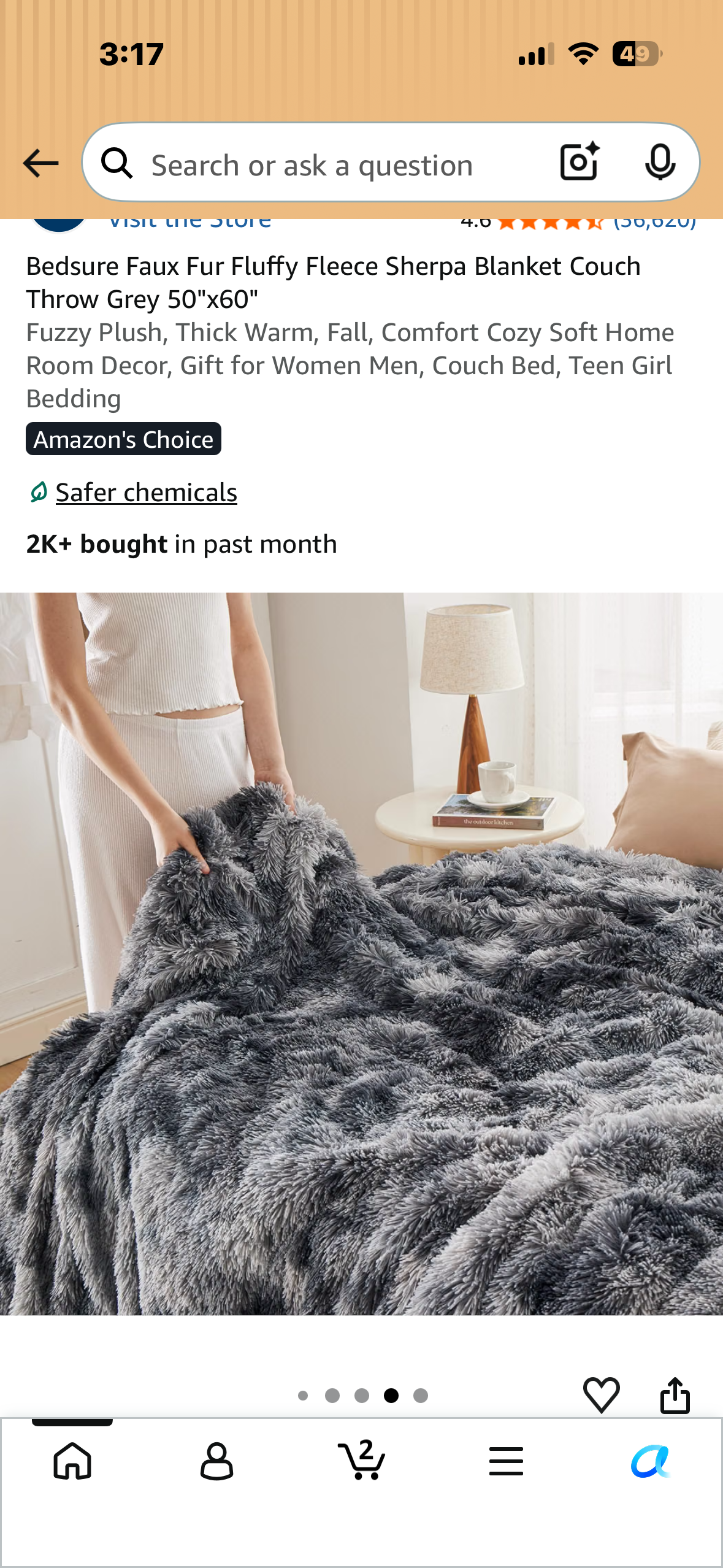 Bedsure Faux Fur Fluffy Fleece Sherpa Blanket, Couch Throw, Grey 50"x60" Fuzzy Plush, Thick Warm, Fall, Comfort Cozy Soft Home Room Decor