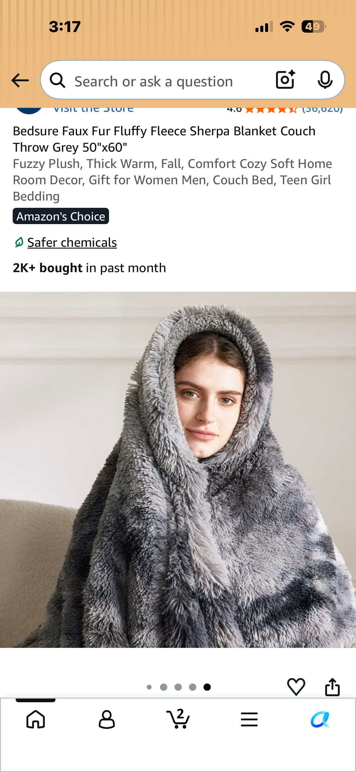 Bedsure Faux Fur Fluffy Fleece Sherpa Blanket, Couch Throw, Grey 50"x60" Fuzzy Plush, Thick Warm, Fall, Comfort Cozy Soft Home Room Decor