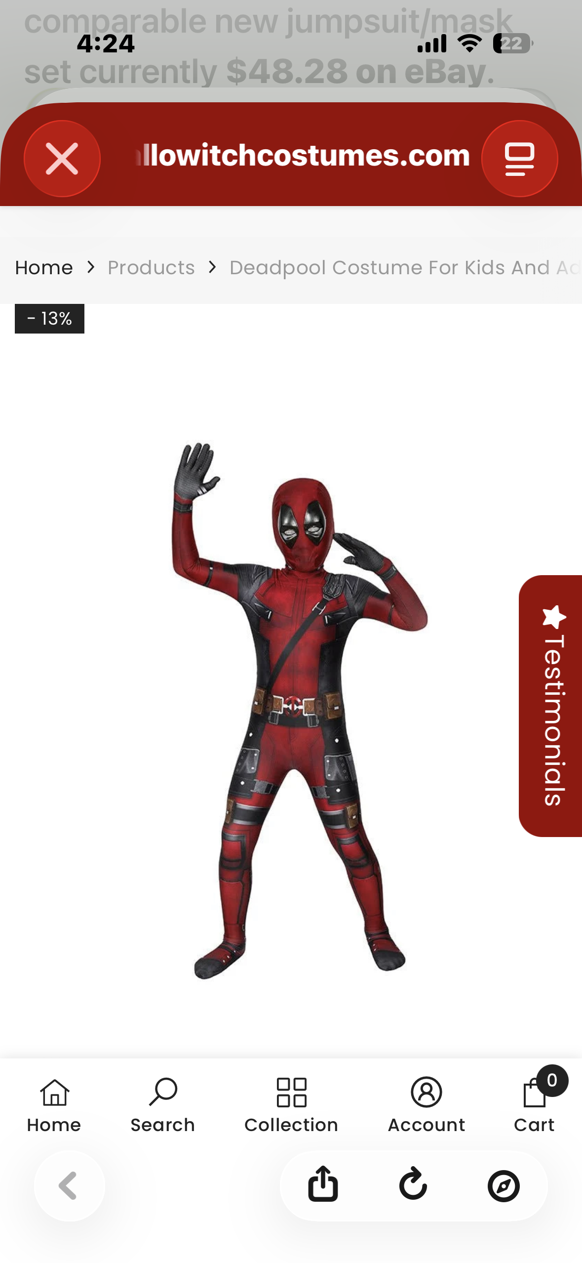 Kids Costume Jumpsuit with Mask (Size Youth Small 43”/46”)