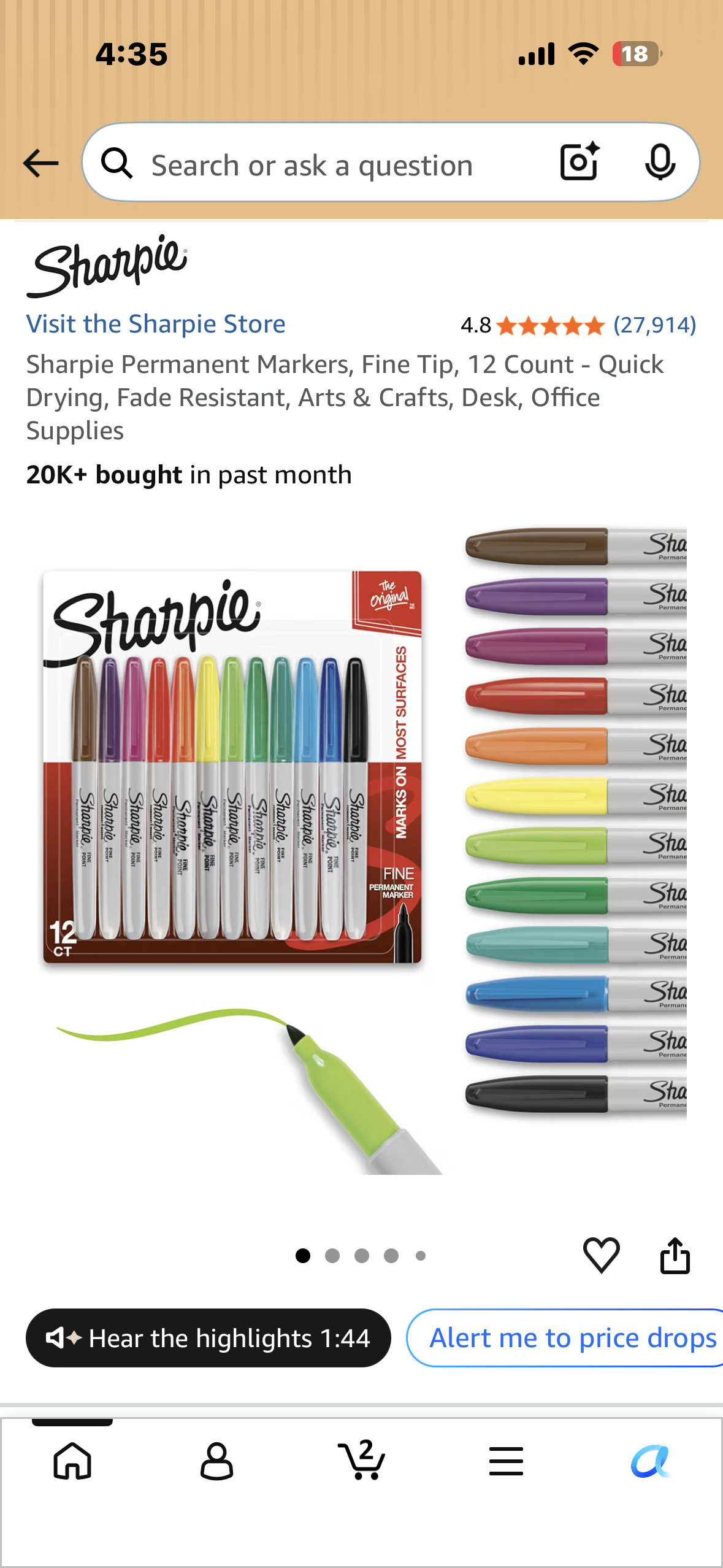 Sharpie Permanent Markers, Fine Tip, 12 Count - Quick Drying, Fade Resistant, Arts & Crafts, Desk, Office Supplies