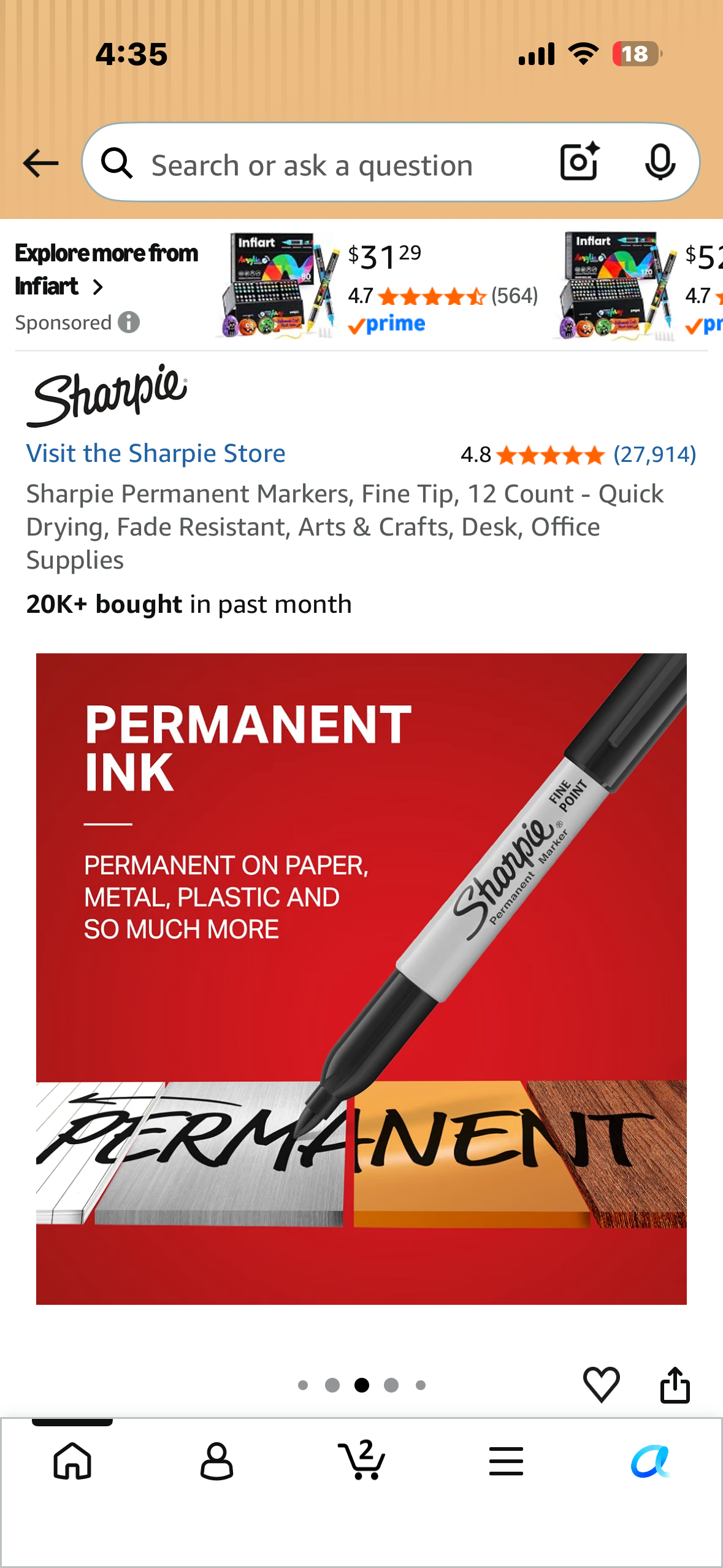 Sharpie Permanent Markers, Fine Tip, 12 Count - Quick Drying, Fade Resistant, Arts & Crafts, Desk, Office Supplies