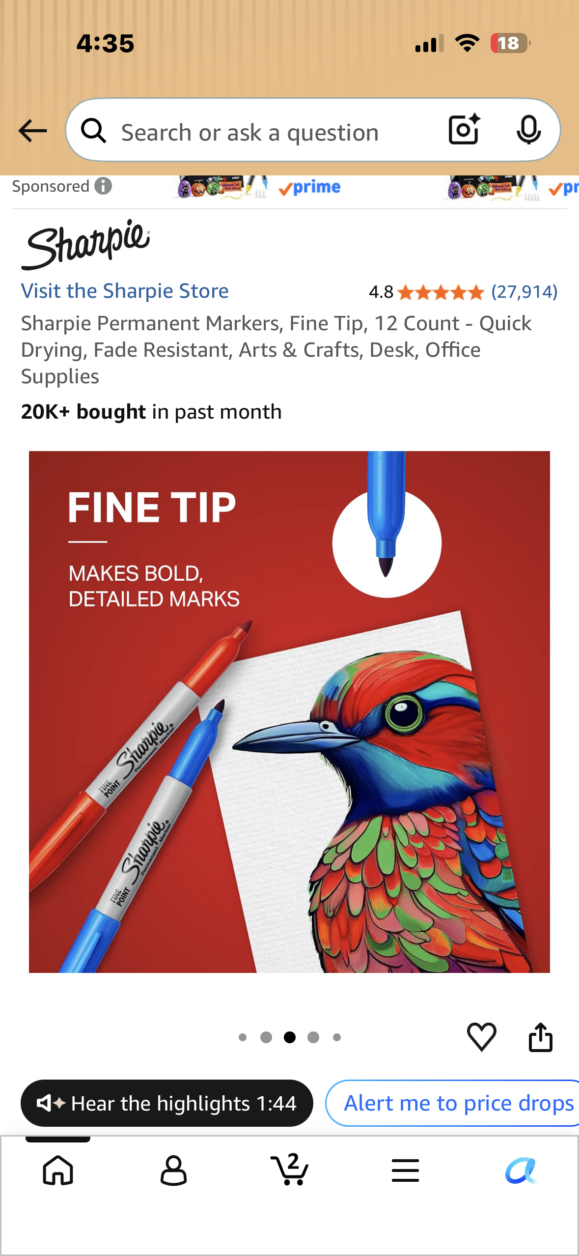 Sharpie Permanent Markers, Fine Tip, 12 Count - Quick Drying, Fade Resistant, Arts & Crafts, Desk, Office Supplies