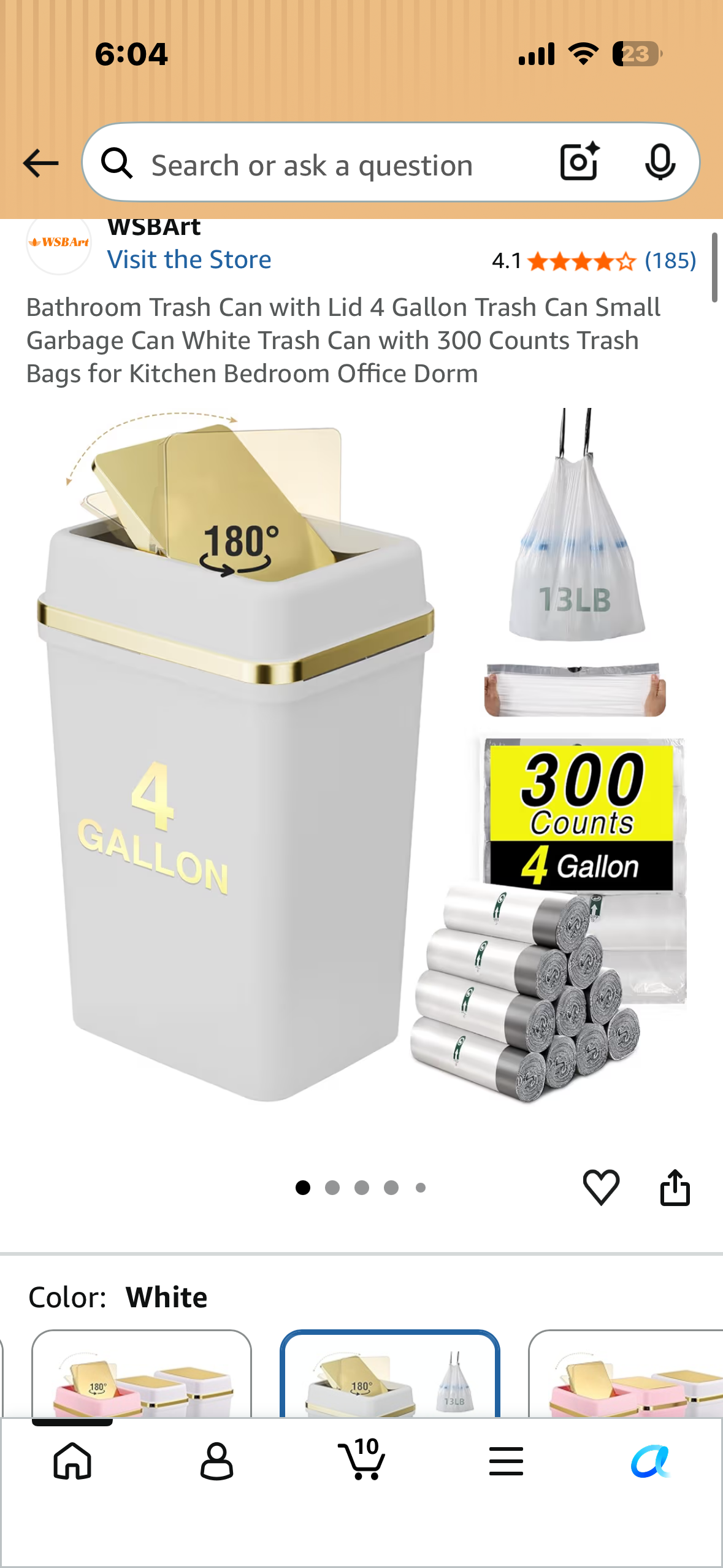 Bathroom Trash Can with Lid, 4 Gallon Small Trash Can with 300 Count Trash Bags for Kitchen, Bedroom, Office, Bathroom, Dorm