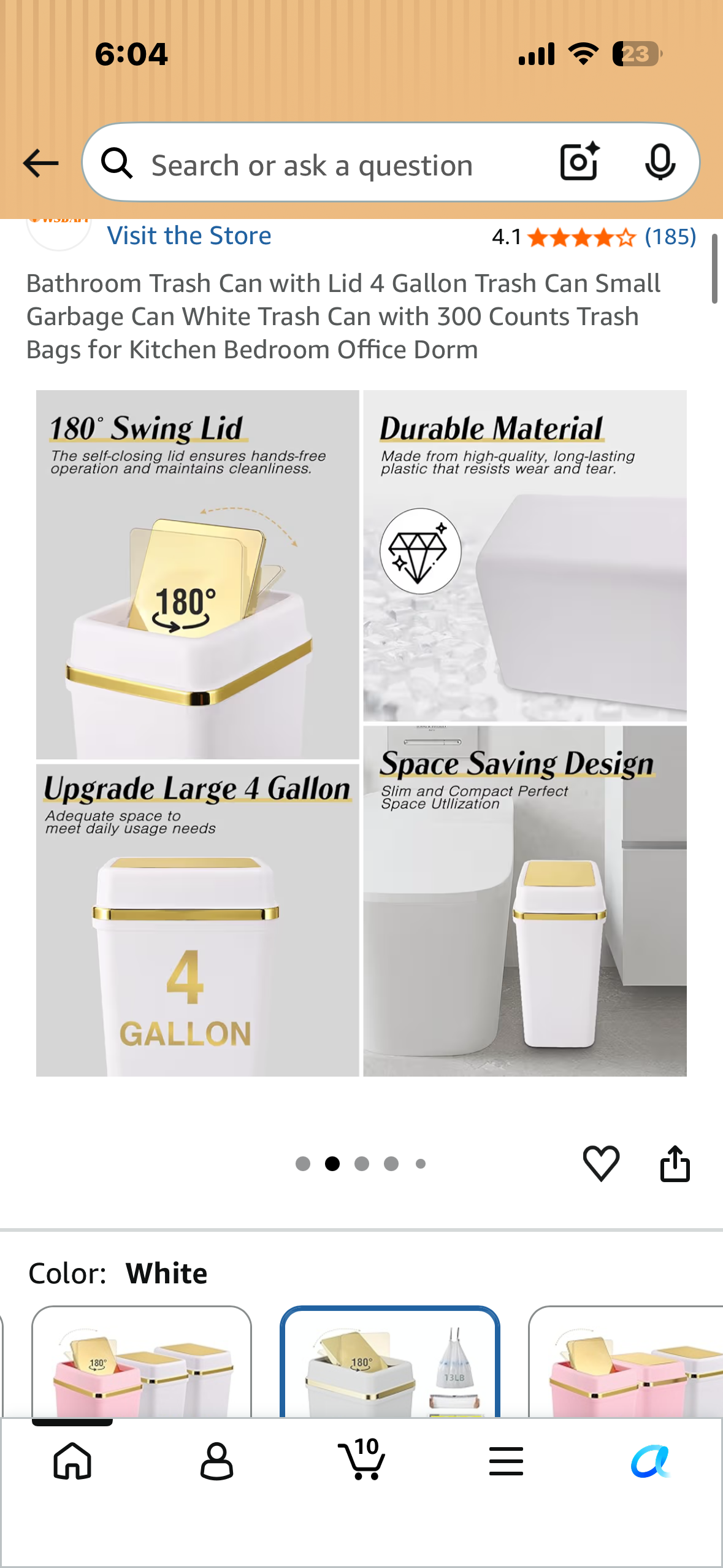 Bathroom Trash Can with Lid, 4 Gallon Small Trash Can with 300 Count Trash Bags for Kitchen, Bedroom, Office, Bathroom, Dorm