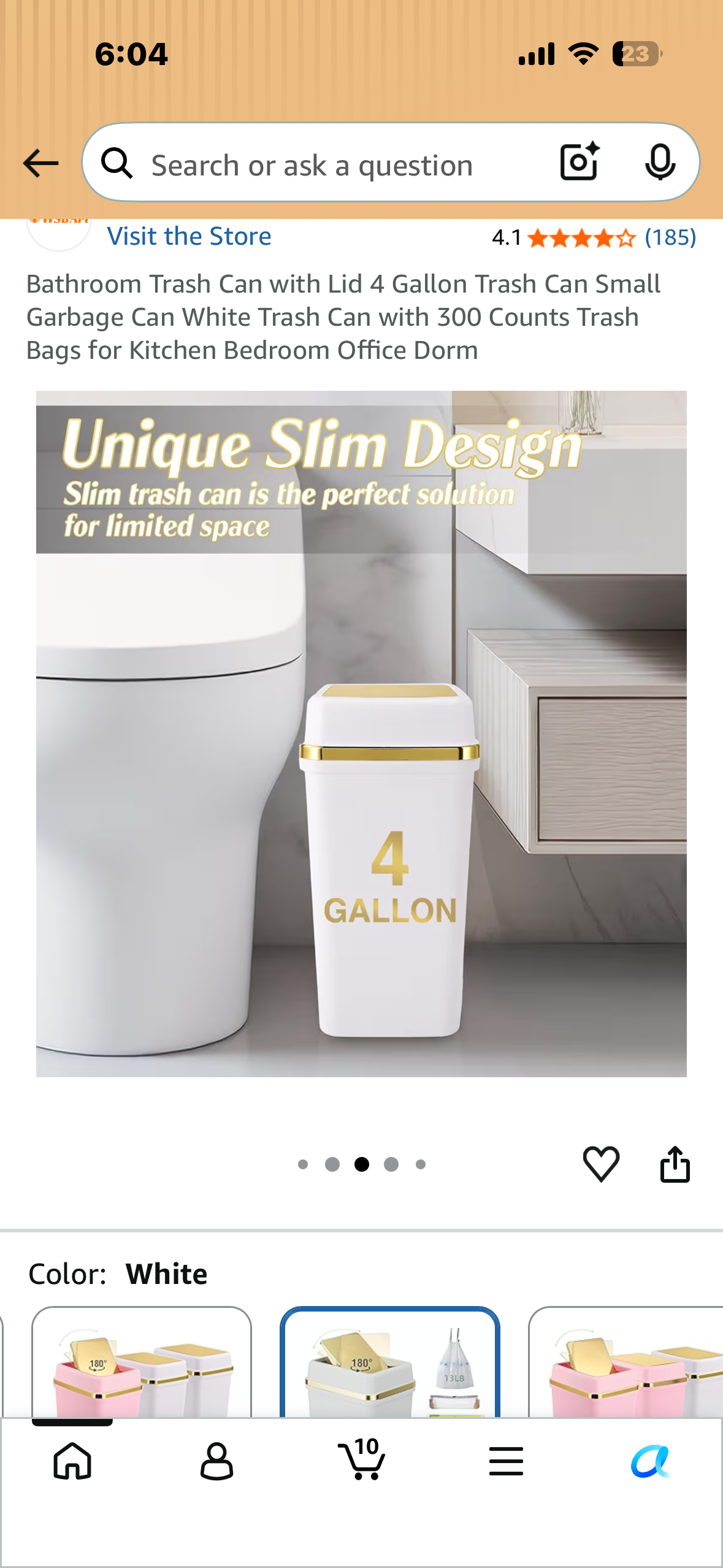 Bathroom Trash Can with Lid, 4 Gallon Small Trash Can with 300 Count Trash Bags for Kitchen, Bedroom, Office, Bathroom, Dorm