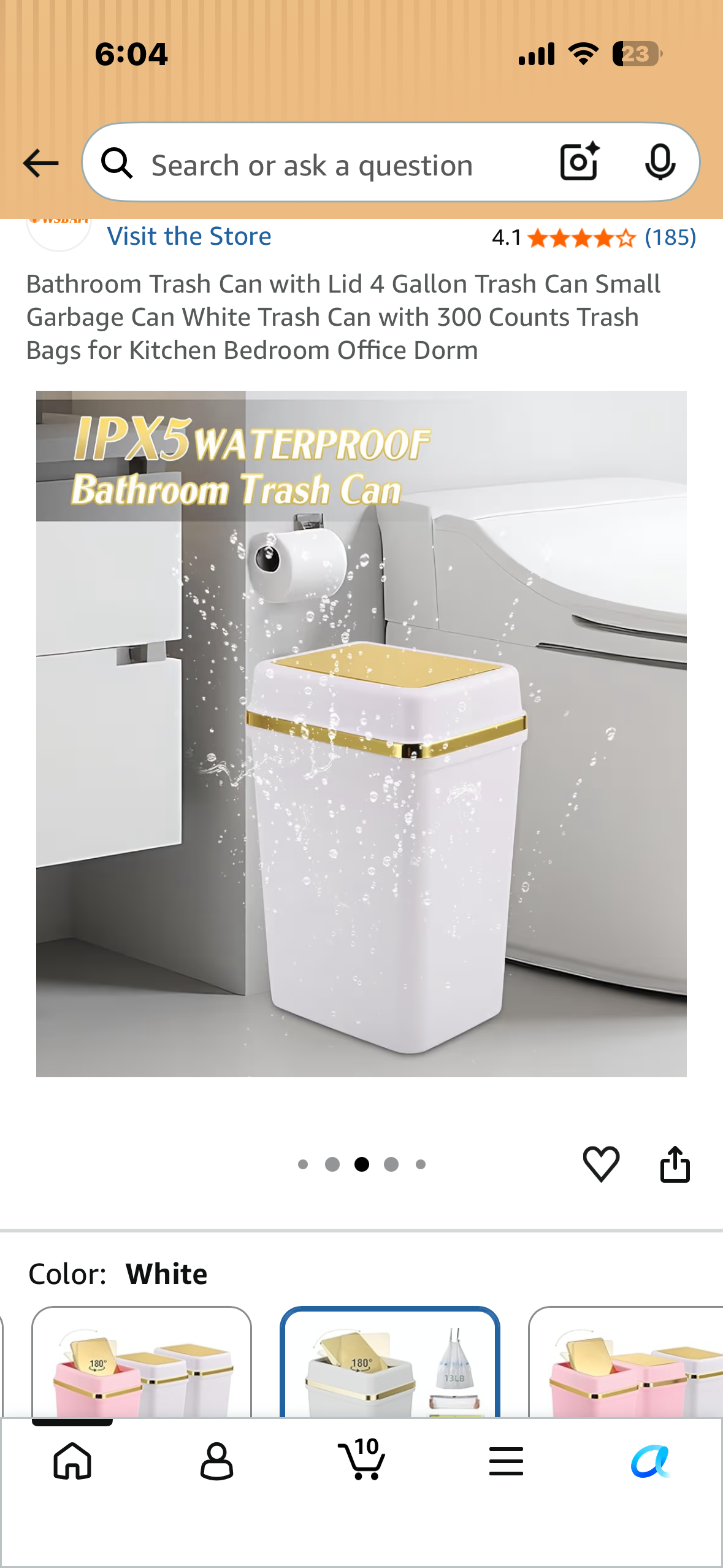 Bathroom Trash Can with Lid, 4 Gallon Small Trash Can with 300 Count Trash Bags for Kitchen, Bedroom, Office, Bathroom, Dorm