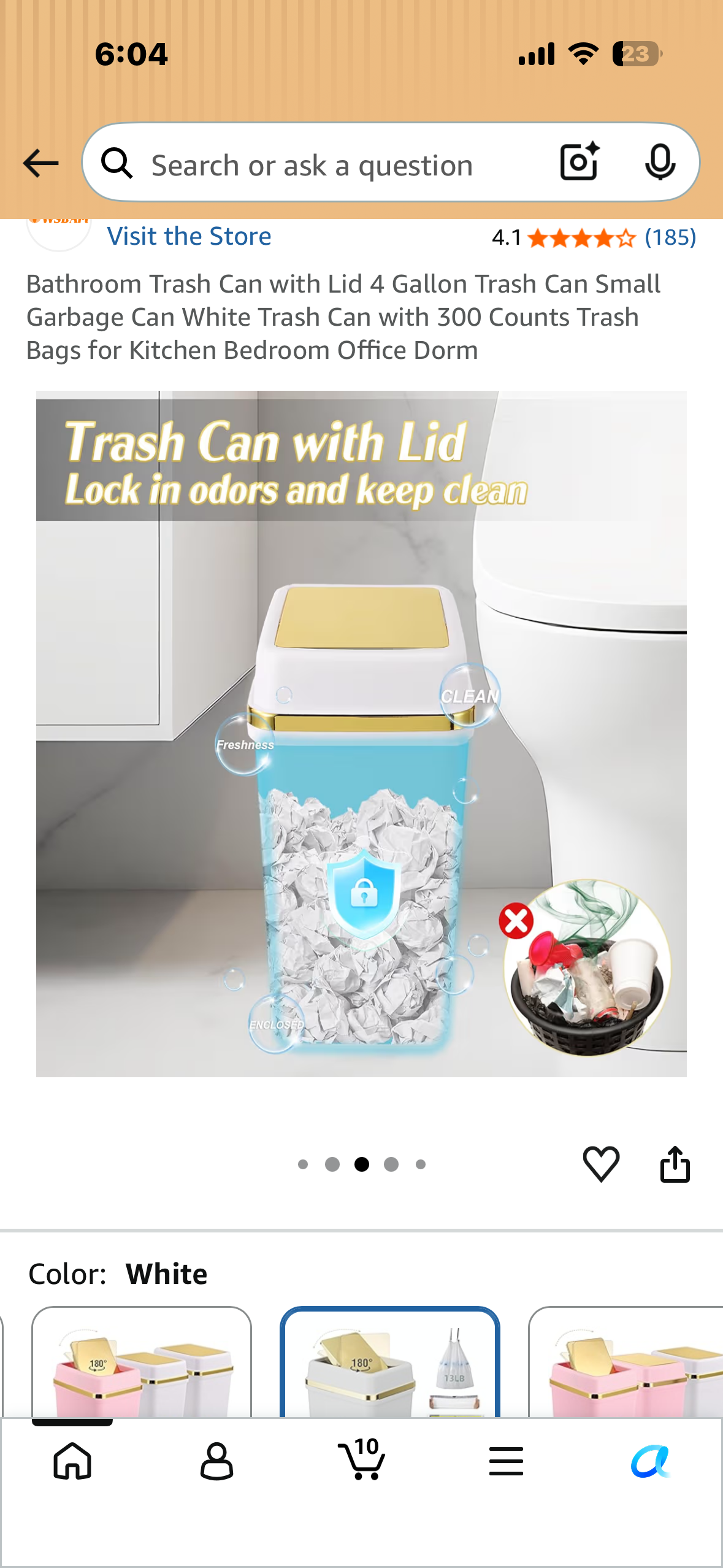 Bathroom Trash Can with Lid, 4 Gallon Small Trash Can with 300 Count Trash Bags for Kitchen, Bedroom, Office, Bathroom, Dorm