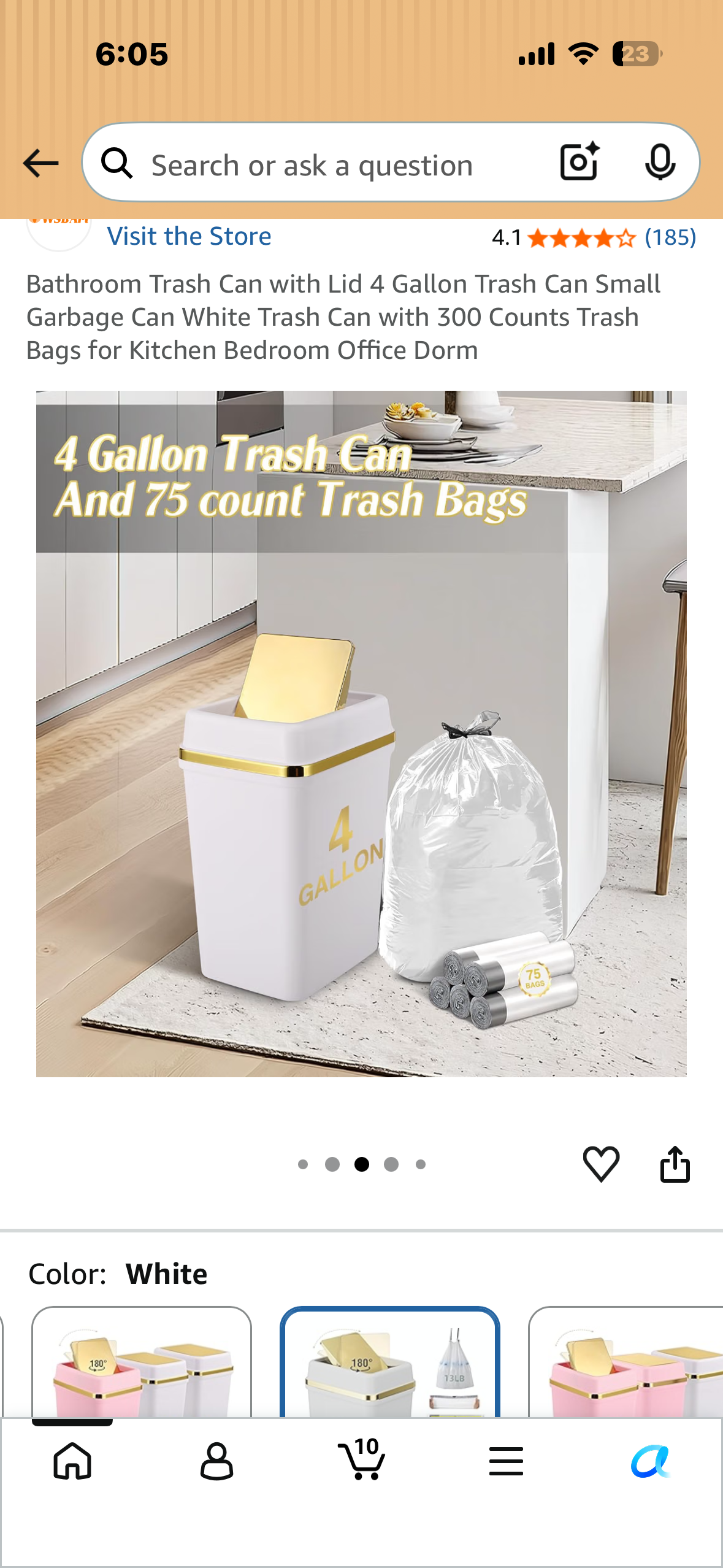 Bathroom Trash Can with Lid, 4 Gallon Small Trash Can with 300 Count Trash Bags for Kitchen, Bedroom, Office, Bathroom, Dorm