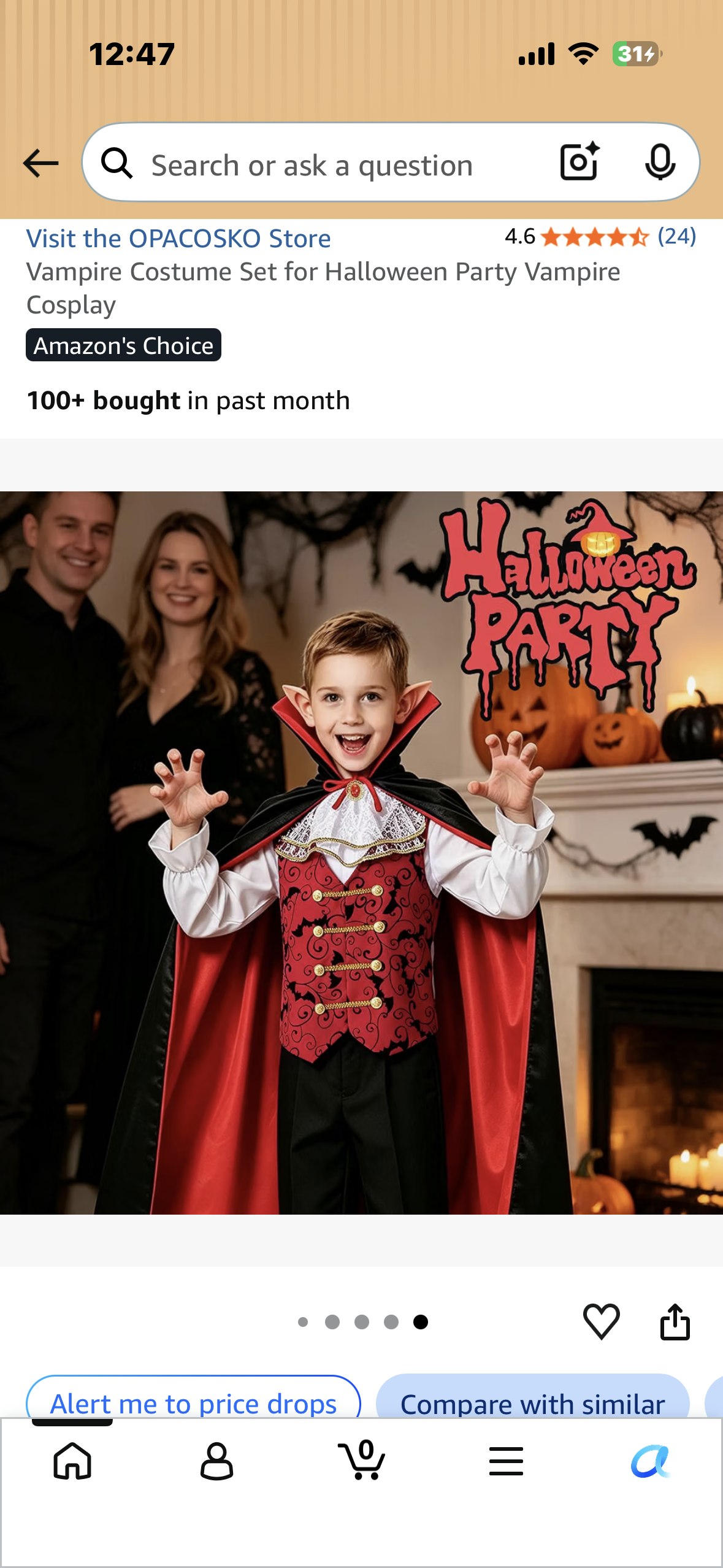 Vampire Costume Set for Halloween Party Vampire Cosplay (Size Youth Medium)