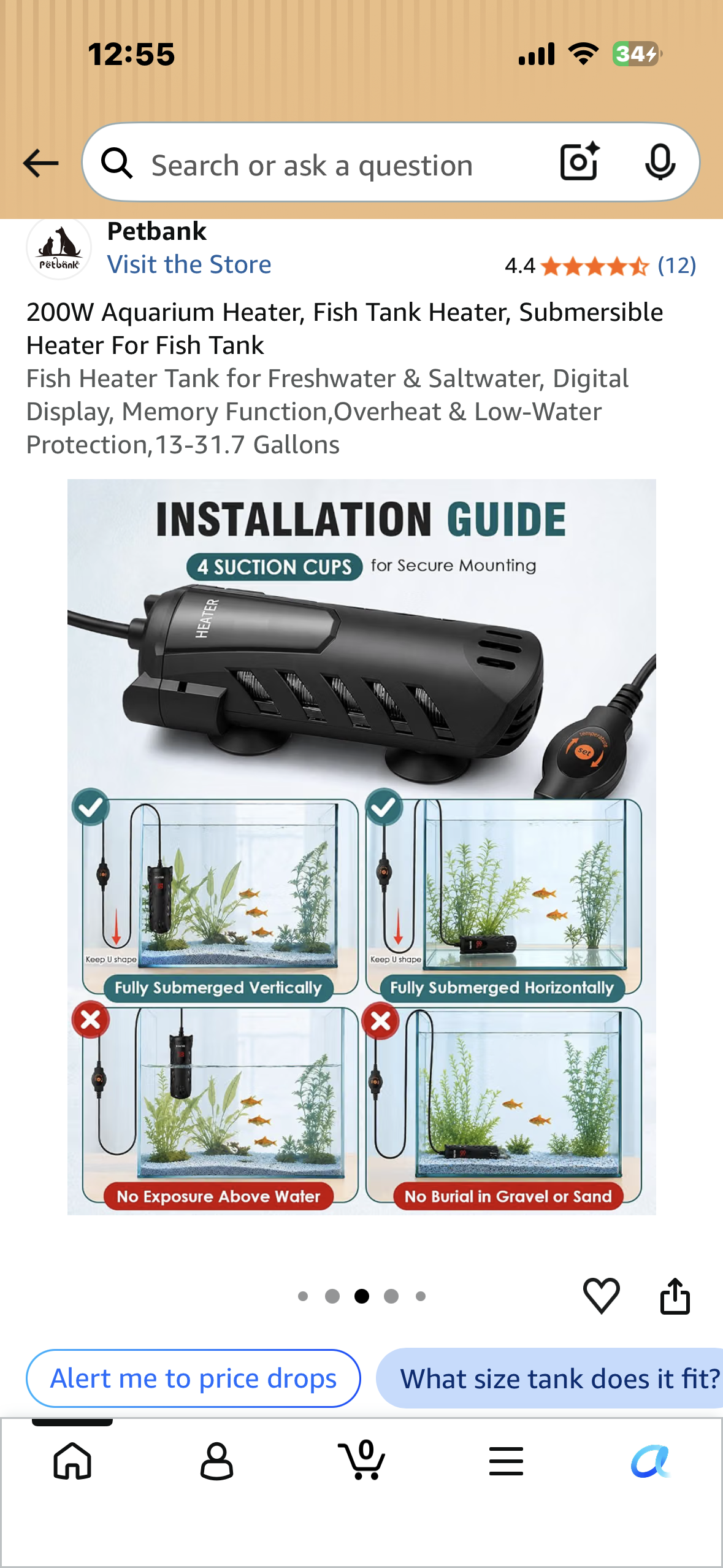 200W Aquarium Heater, Fish Tank Heater, Submersible Heater For Fish Tank