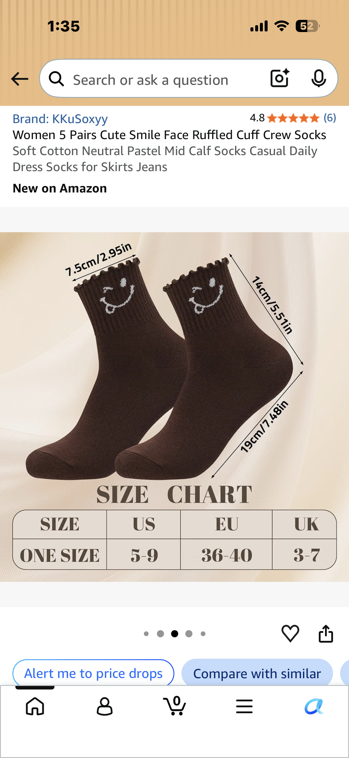 Women 5 Pairs Cute Smile Face Ruffled Cuff Crew Socks