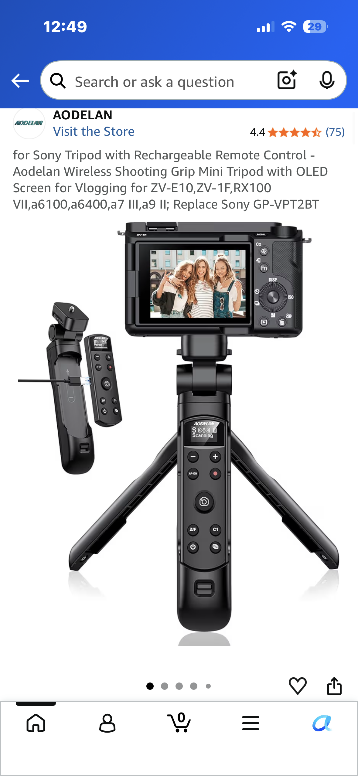 Tripod with Rechargeable Remote Control - Aodelan Wireless Shooting Grip with OLED Screen for Sony Vlogging for ZV-E10,ZV-1F,RX100 VII,a6100,a6400,a7 III,a9 II; Replace Sony GP-VPT2BT