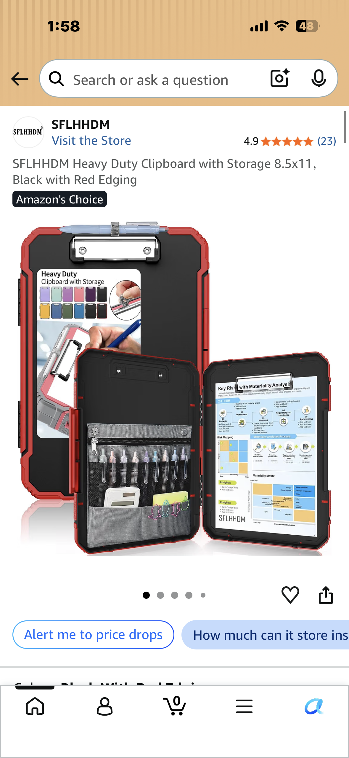 Heavy Duty Clipboard with Storage 8.5x11，Black with Red Edging