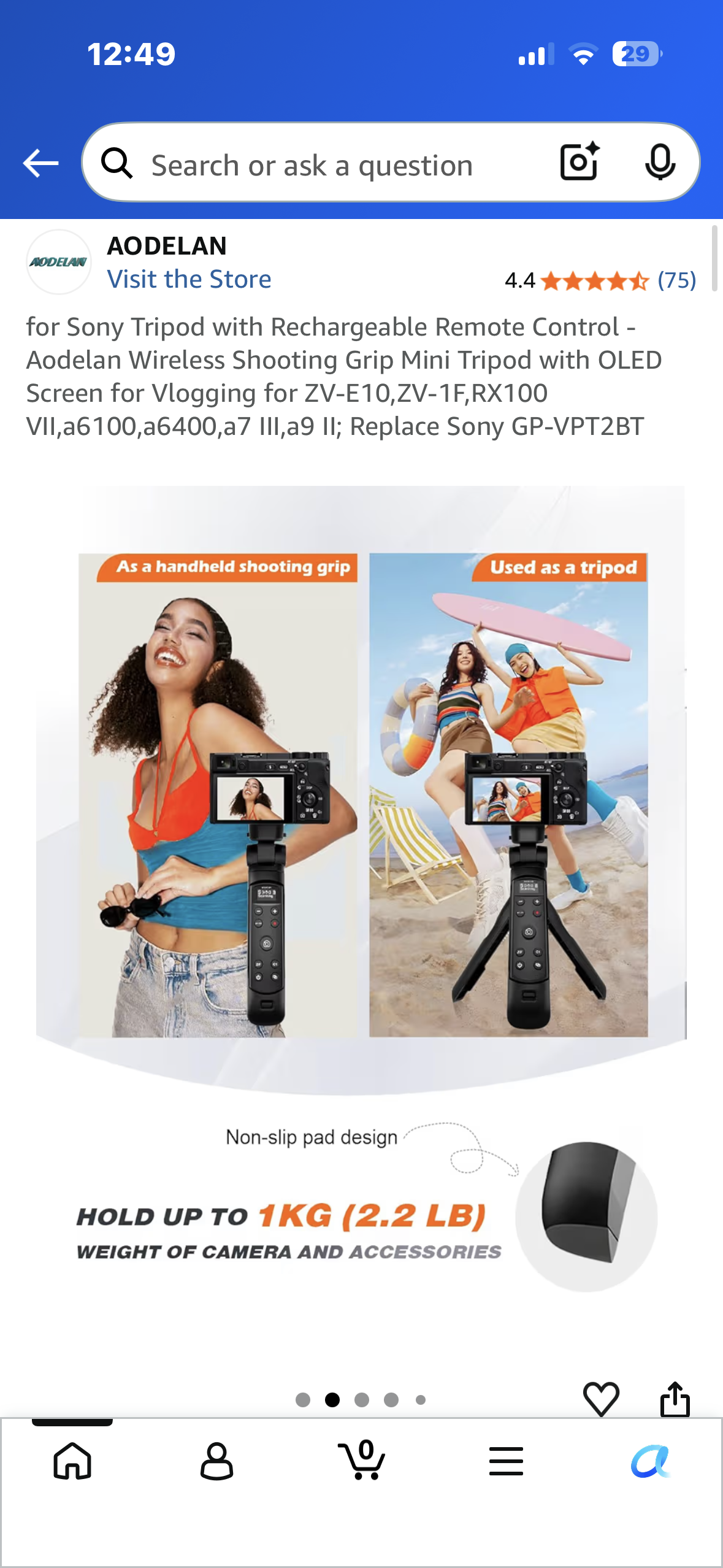 Tripod with Rechargeable Remote Control - Aodelan Wireless Shooting Grip with OLED Screen for Sony Vlogging for ZV-E10,ZV-1F,RX100 VII,a6100,a6400,a7 III,a9 II; Replace Sony GP-VPT2BT