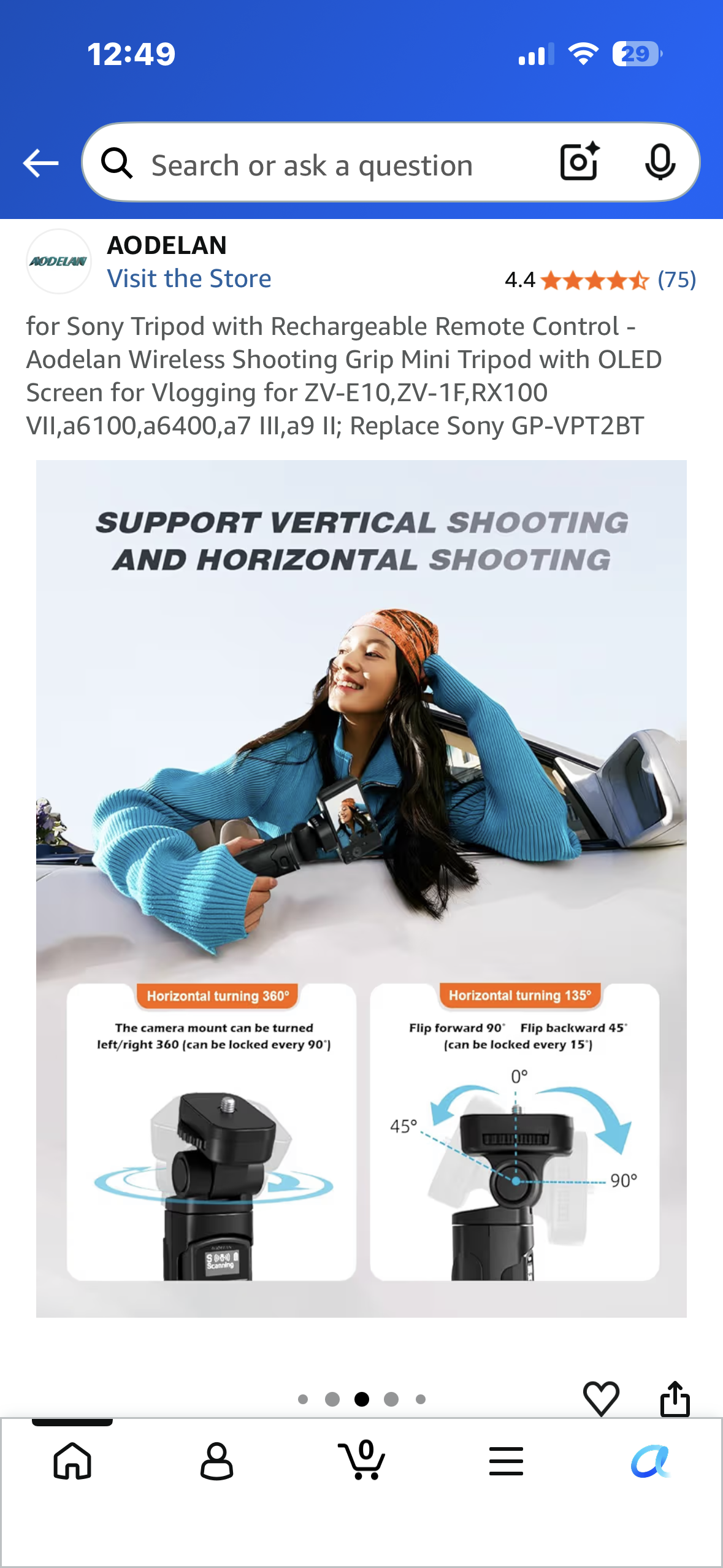 Tripod with Rechargeable Remote Control - Aodelan Wireless Shooting Grip with OLED Screen for Sony Vlogging for ZV-E10,ZV-1F,RX100 VII,a6100,a6400,a7 III,a9 II; Replace Sony GP-VPT2BT