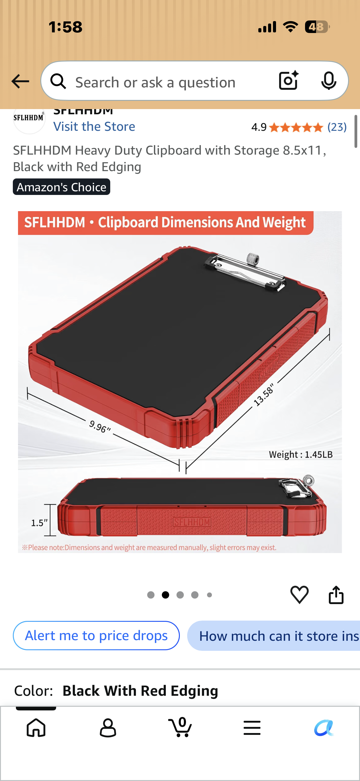 Heavy Duty Clipboard with Storage 8.5x11，Black with Red Edging