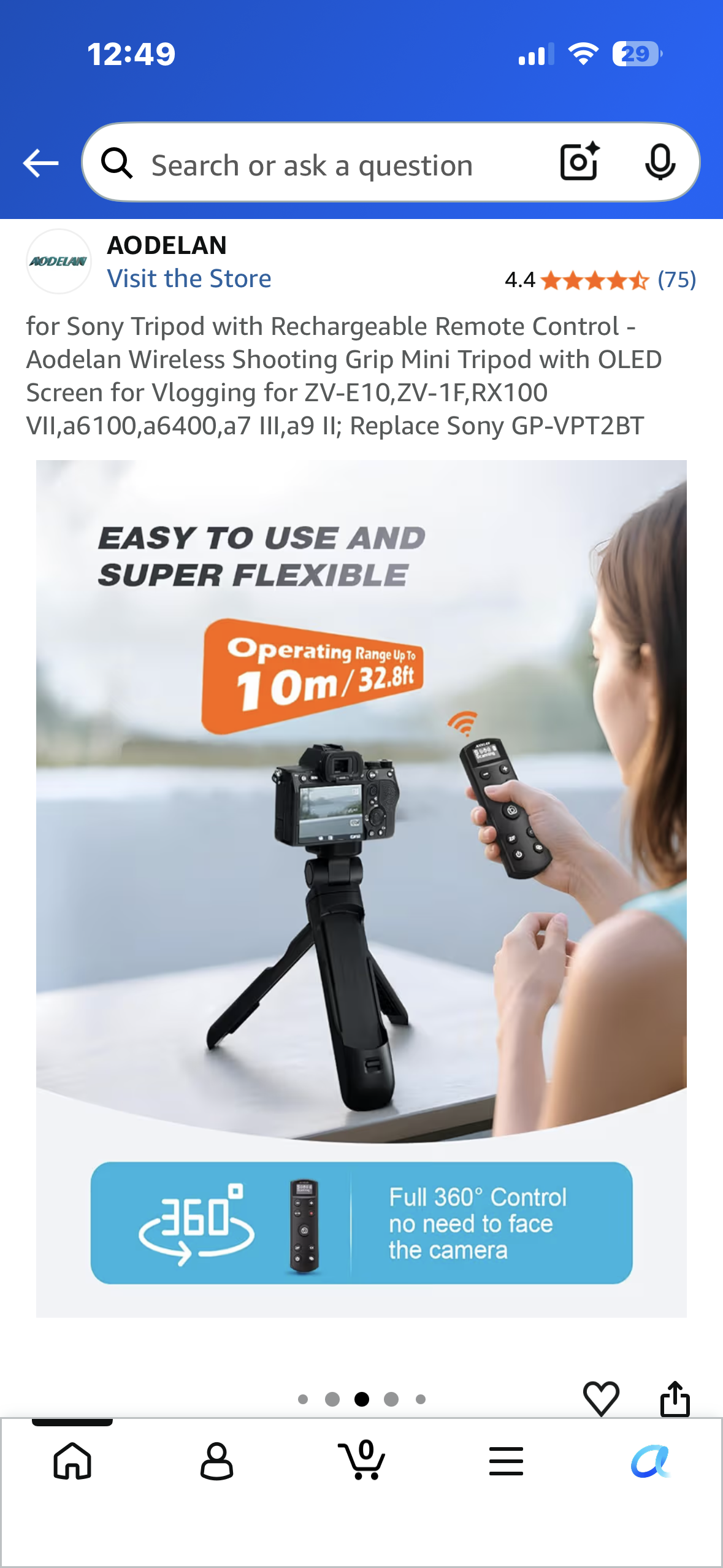 Tripod with Rechargeable Remote Control - Aodelan Wireless Shooting Grip with OLED Screen for Sony Vlogging for ZV-E10,ZV-1F,RX100 VII,a6100,a6400,a7 III,a9 II; Replace Sony GP-VPT2BT