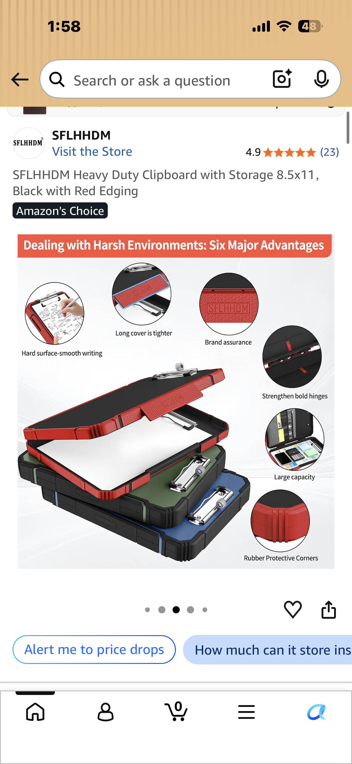 Heavy Duty Clipboard with Storage 8.5x11，Black with Red Edging