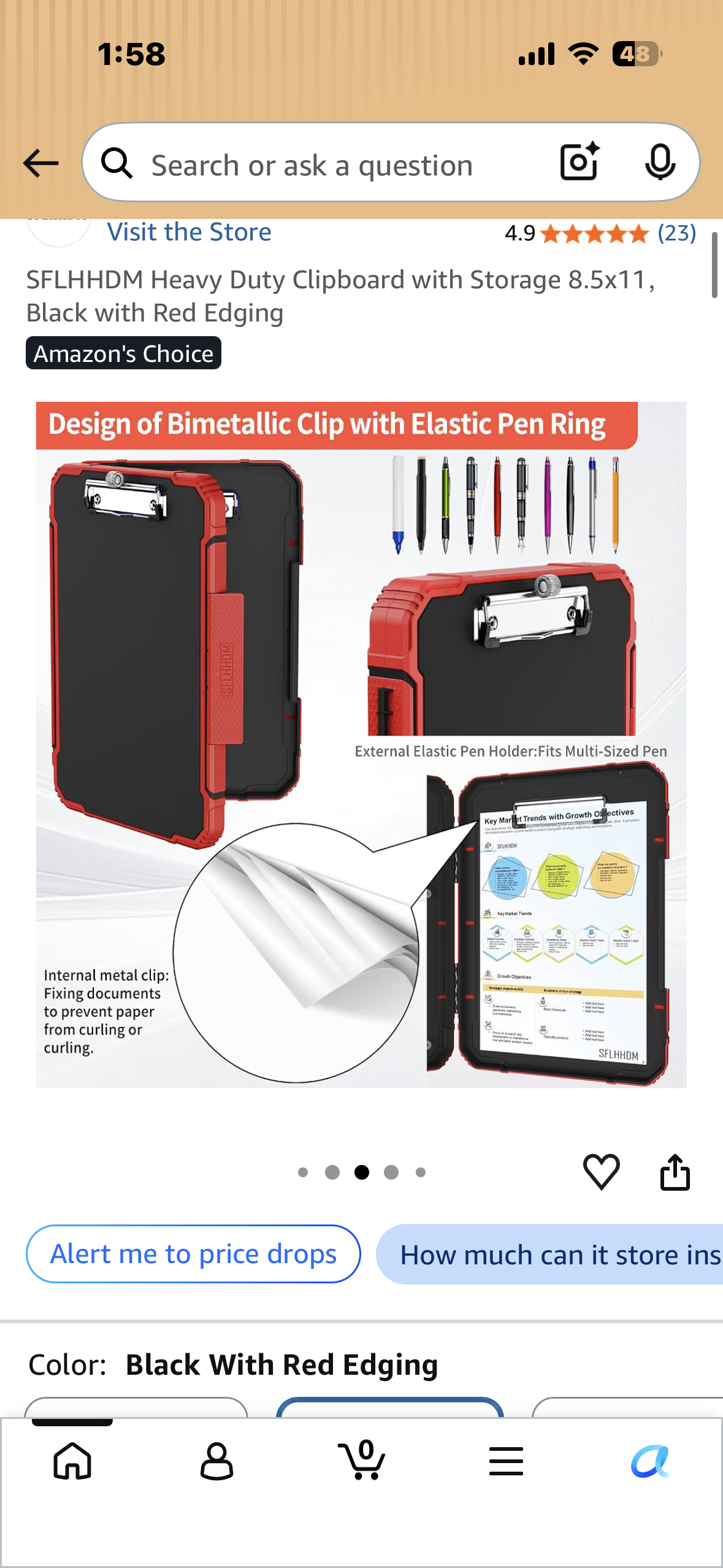 Heavy Duty Clipboard with Storage 8.5x11，Black with Red Edging