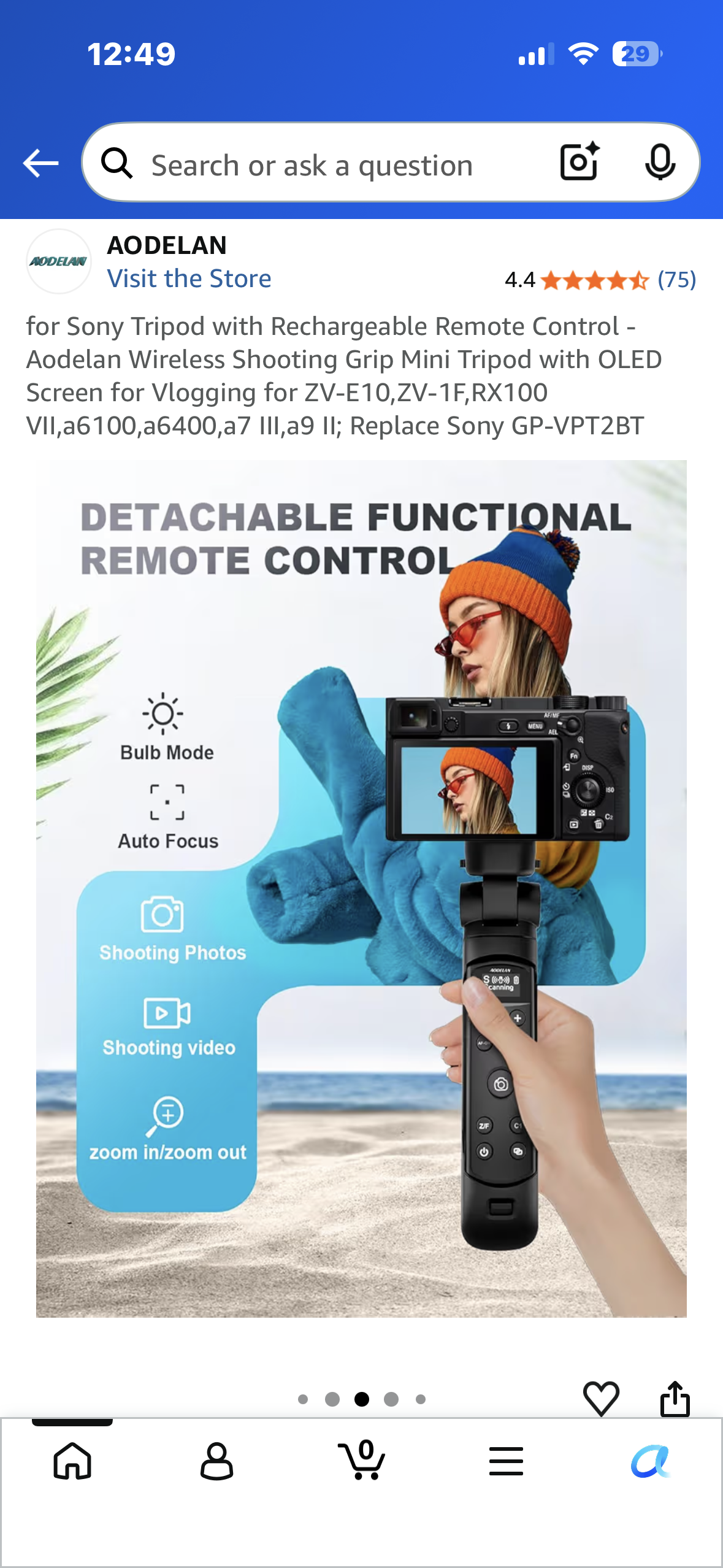 Tripod with Rechargeable Remote Control - Aodelan Wireless Shooting Grip with OLED Screen for Sony Vlogging for ZV-E10,ZV-1F,RX100 VII,a6100,a6400,a7 III,a9 II; Replace Sony GP-VPT2BT