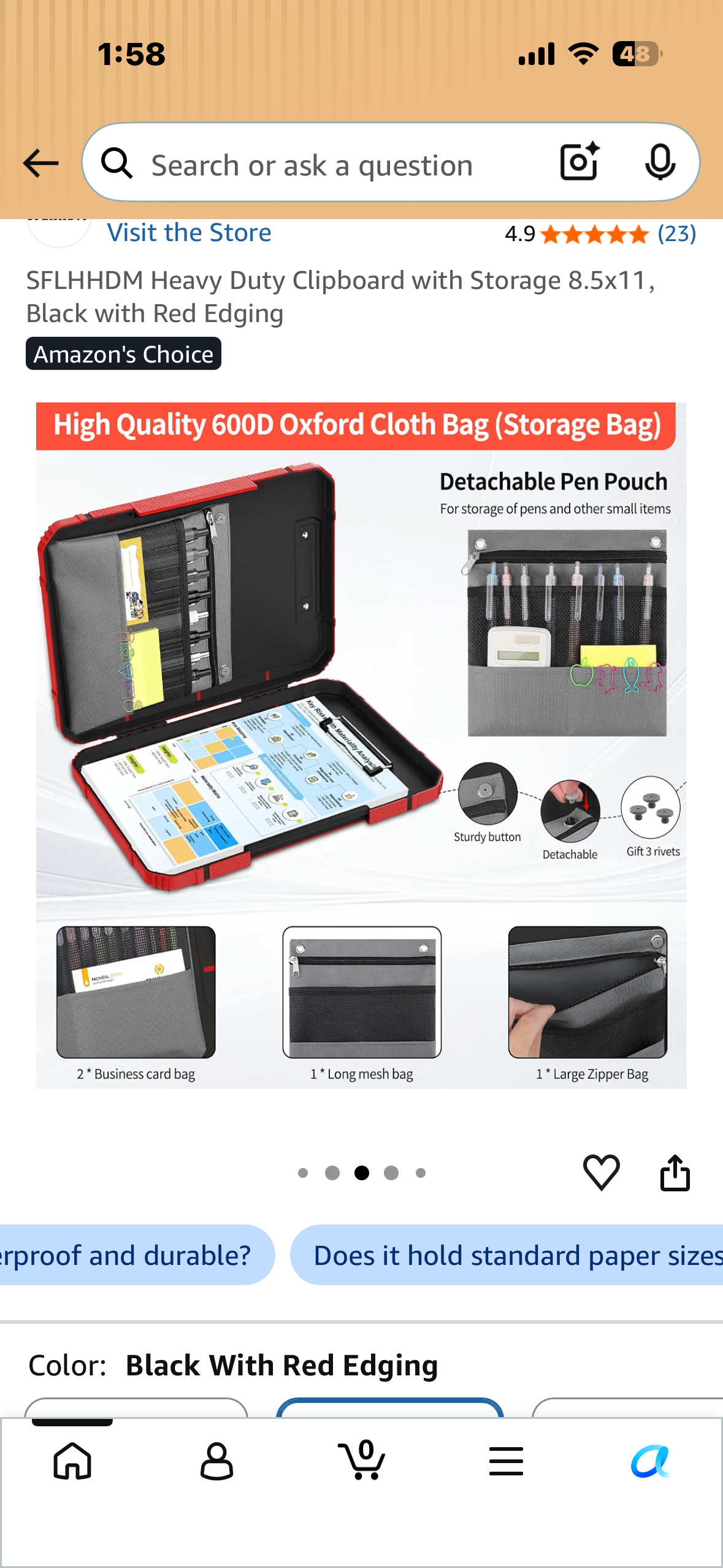 Heavy Duty Clipboard with Storage 8.5x11，Black with Red Edging