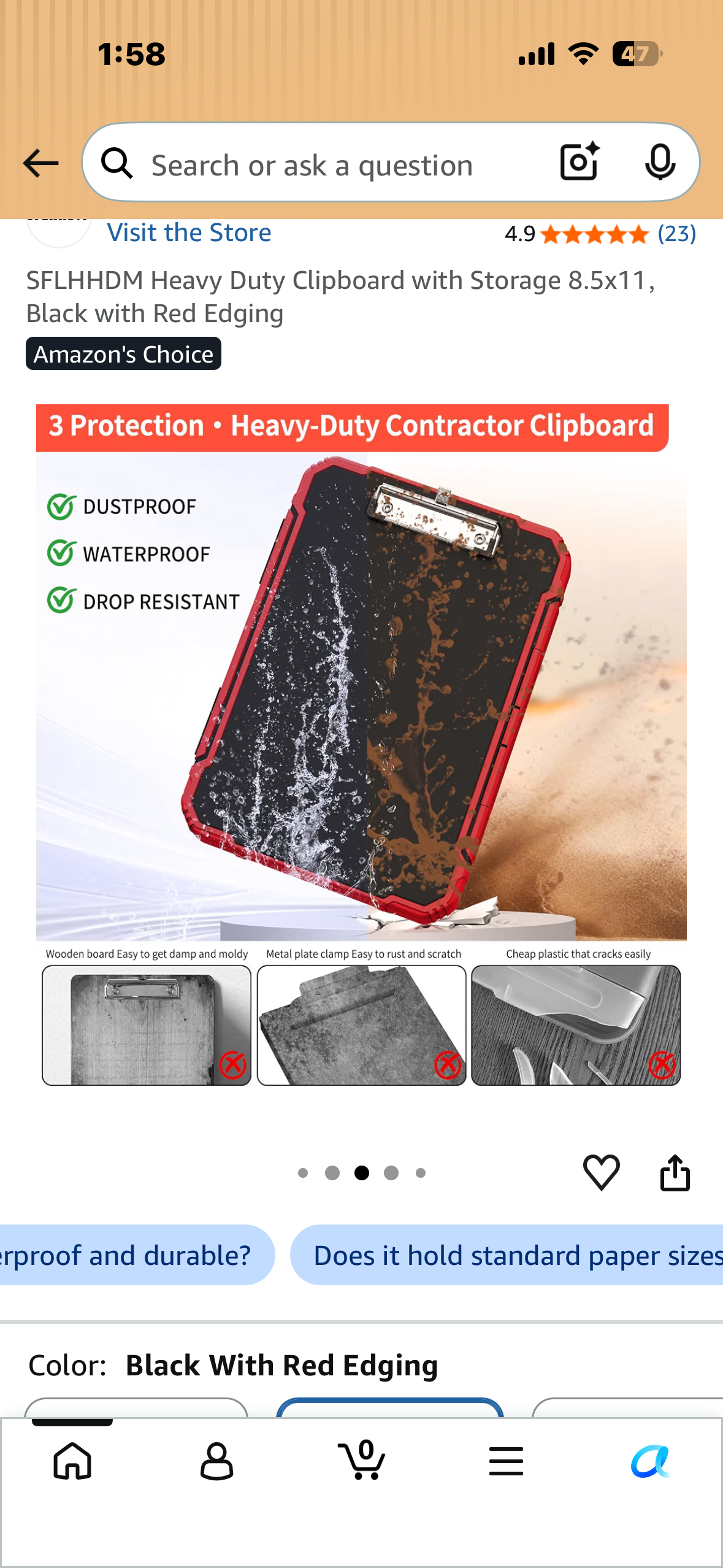 Heavy Duty Clipboard with Storage 8.5x11，Black with Red Edging
