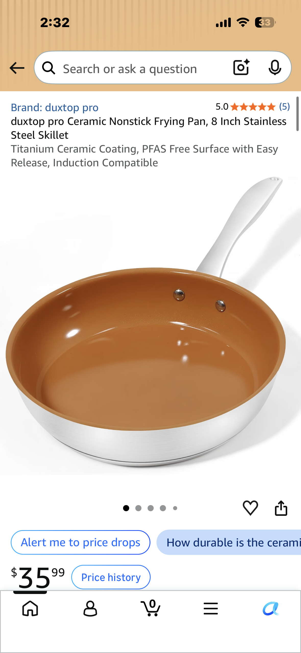 duxtop pro Ceramic Nonstick Frying Pan, 8 Inch Stainless Steel Skillet Titanium Ceramic