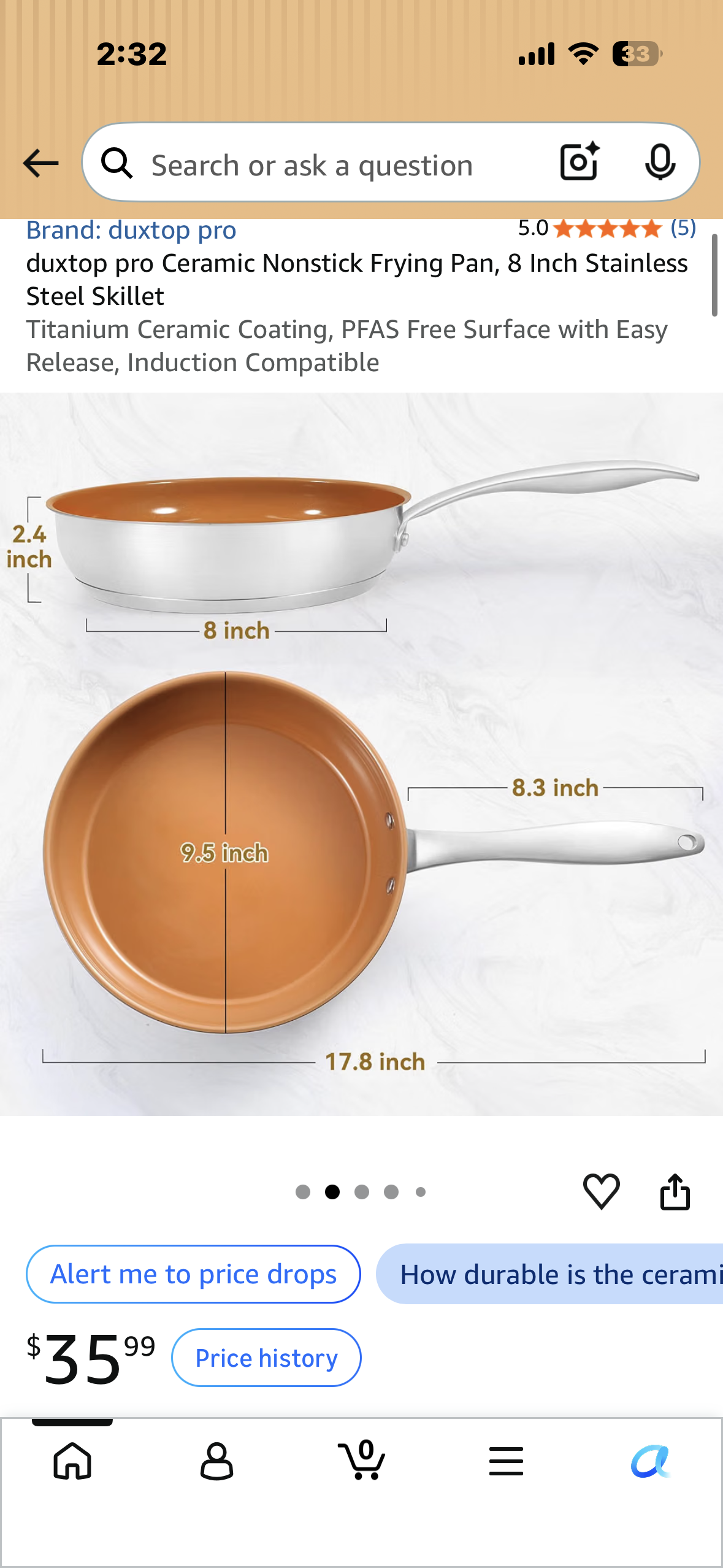 duxtop pro Ceramic Nonstick Frying Pan, 8 Inch Stainless Steel Skillet Titanium Ceramic