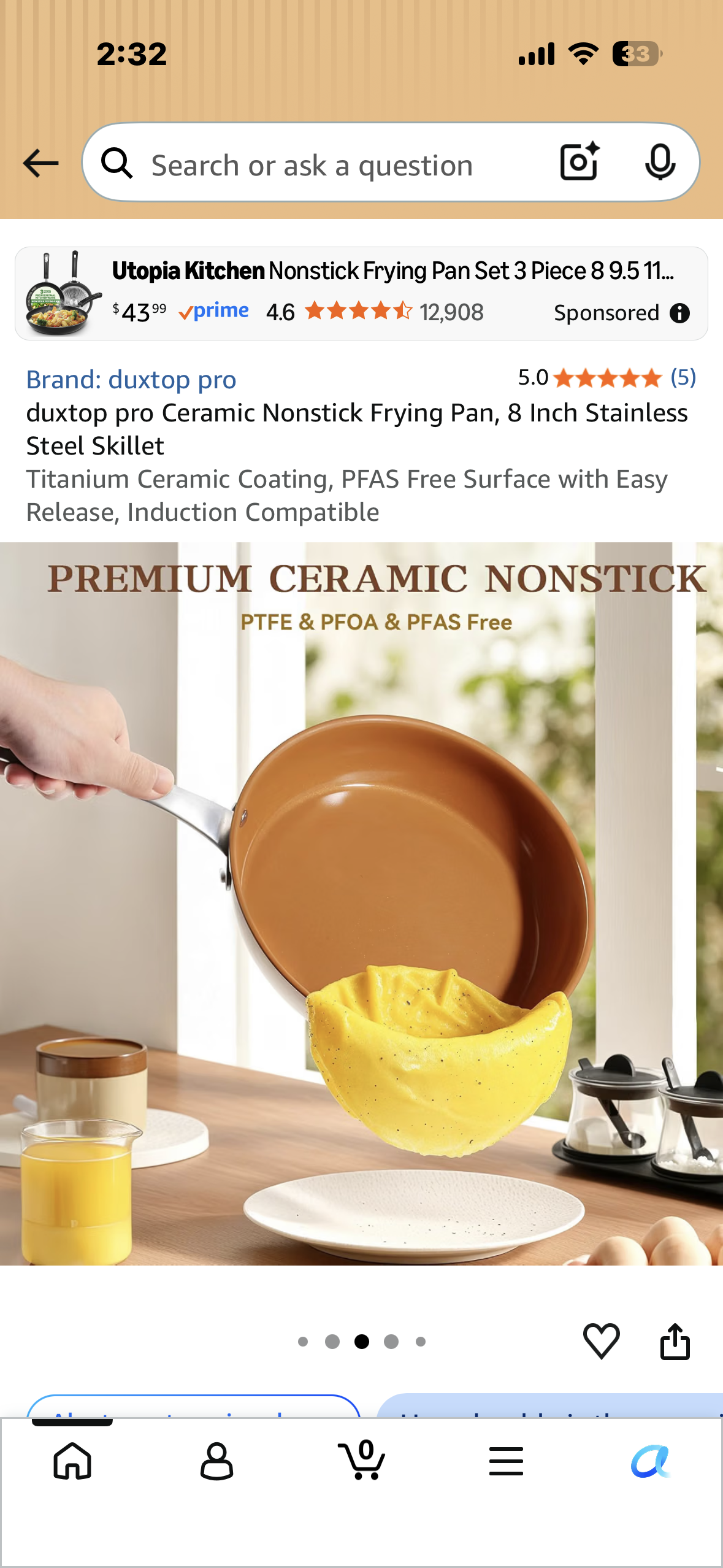 duxtop pro Ceramic Nonstick Frying Pan, 8 Inch Stainless Steel Skillet Titanium Ceramic