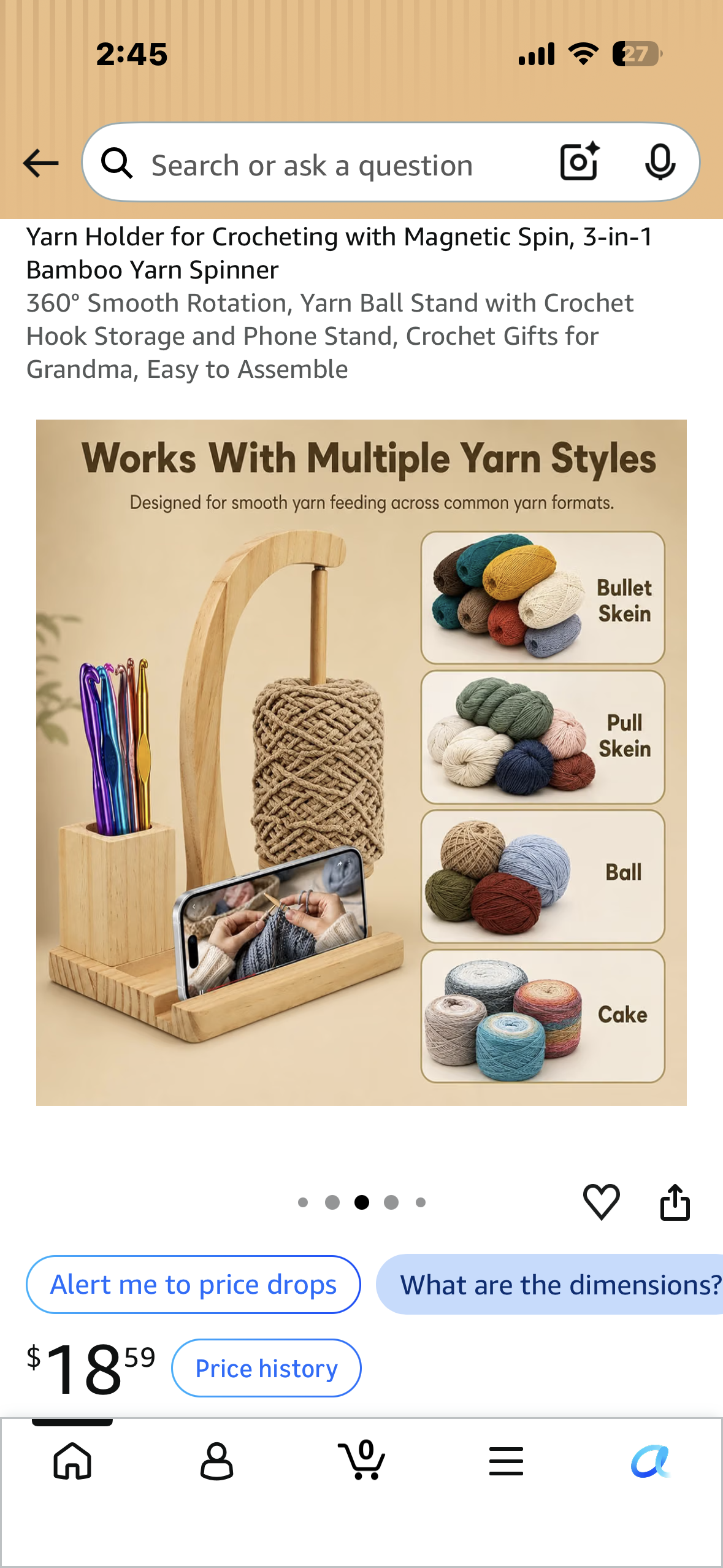 Yarn Holder for Crocheting with Magnetic Spin, 3‑in‑1 Bamboo Yarn Spinner
