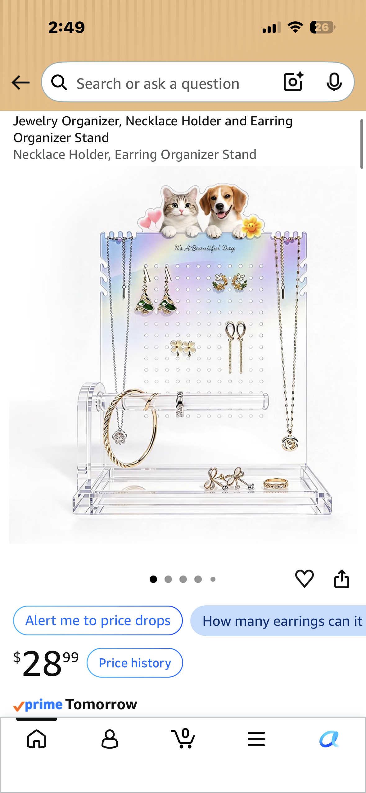 Jewelry Organizer, Necklace Holder and Earring Organizer Stand