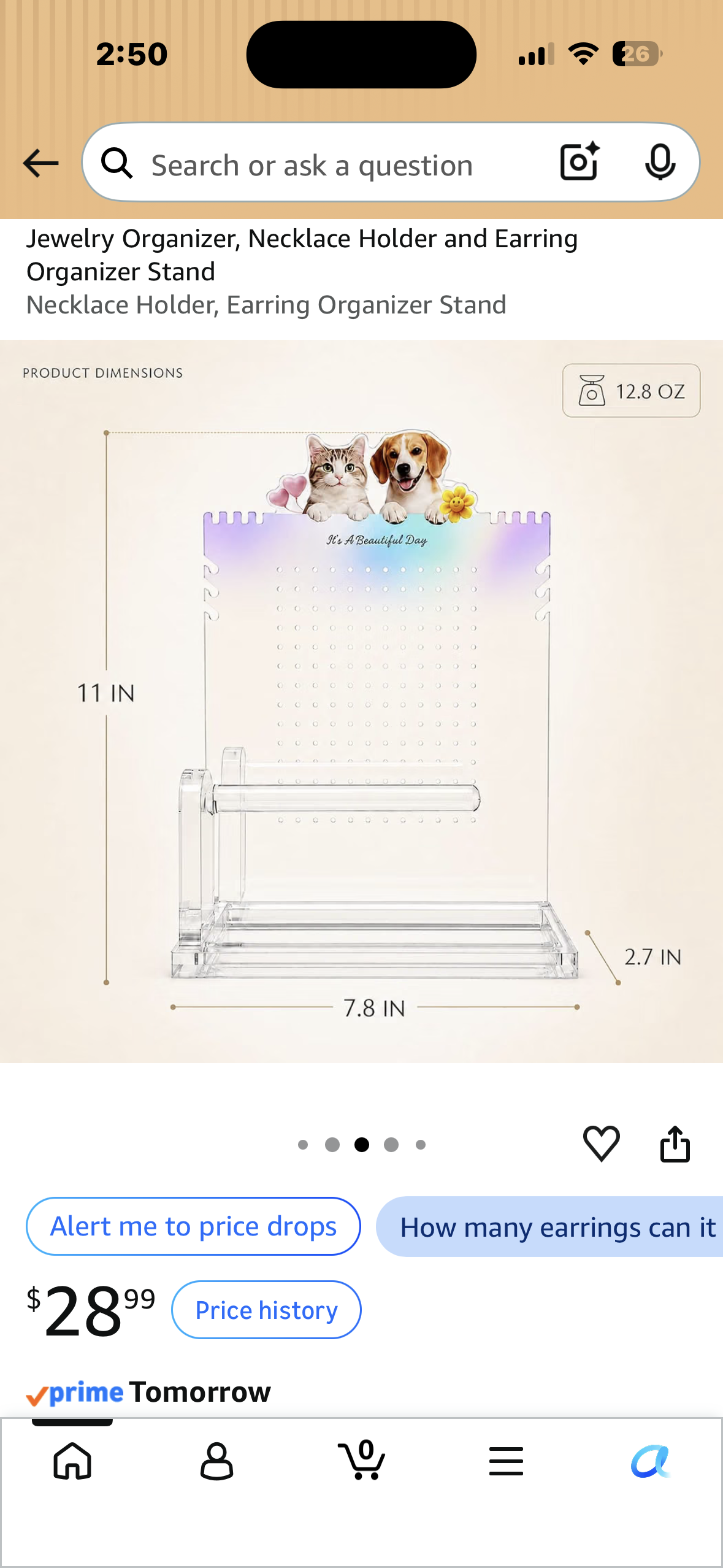 Jewelry Organizer, Necklace Holder and Earring Organizer Stand