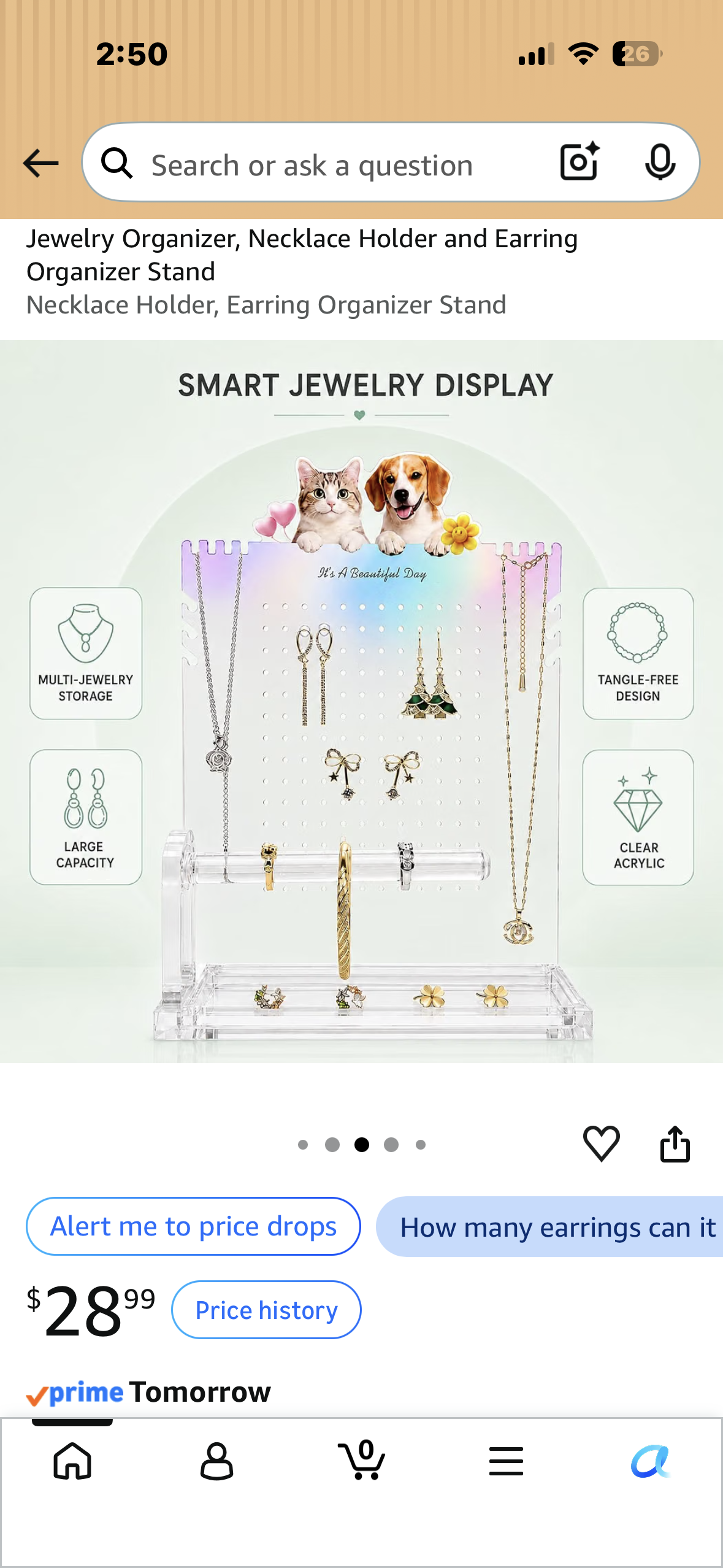 Jewelry Organizer, Necklace Holder and Earring Organizer Stand