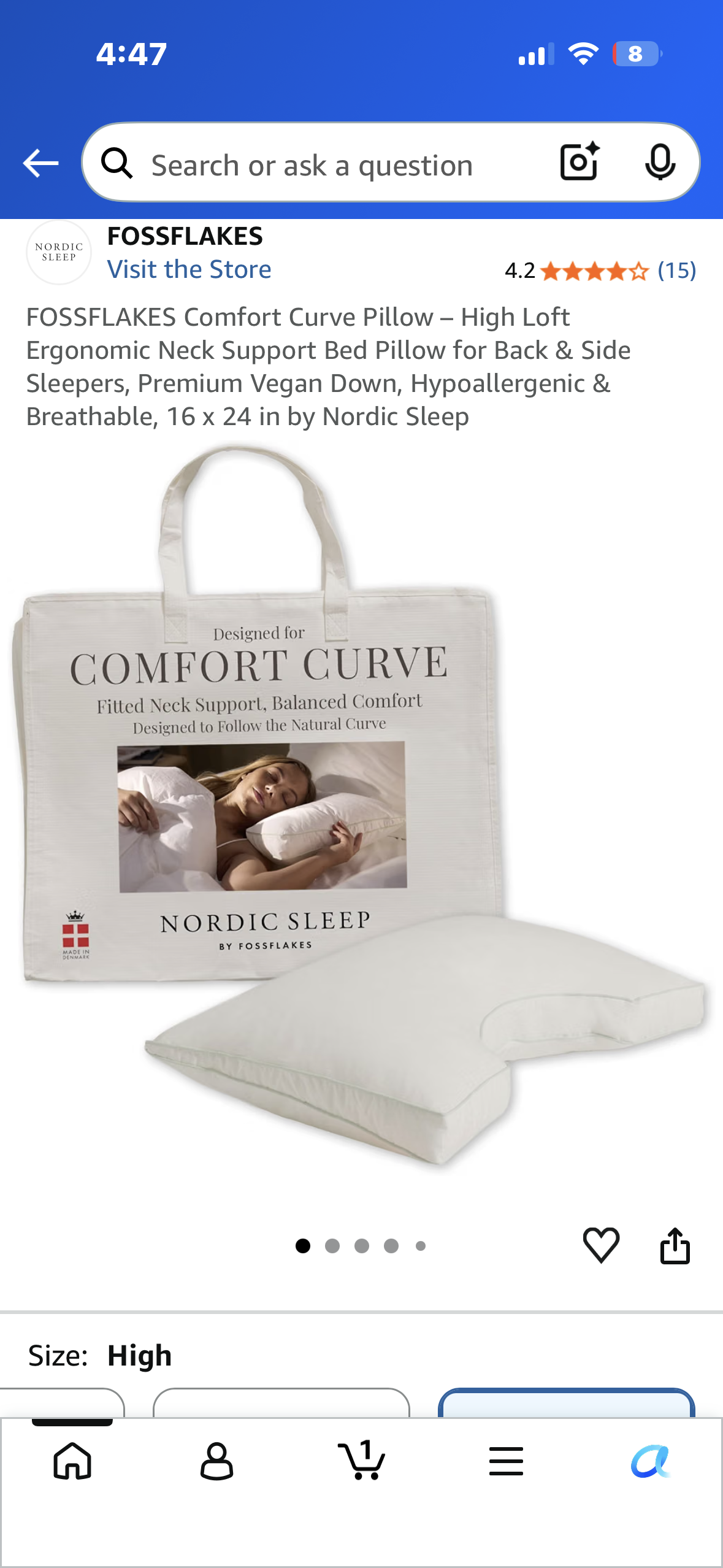FOSSFLAKES Comfort Curve Pillow – High Loft Ergonomic Neck Support Bed Pillow for Back & Side Sleepers, Premium Vegan Down, Hypoallergenic & Breathable, 16 x 24 in by Nordic Sleep