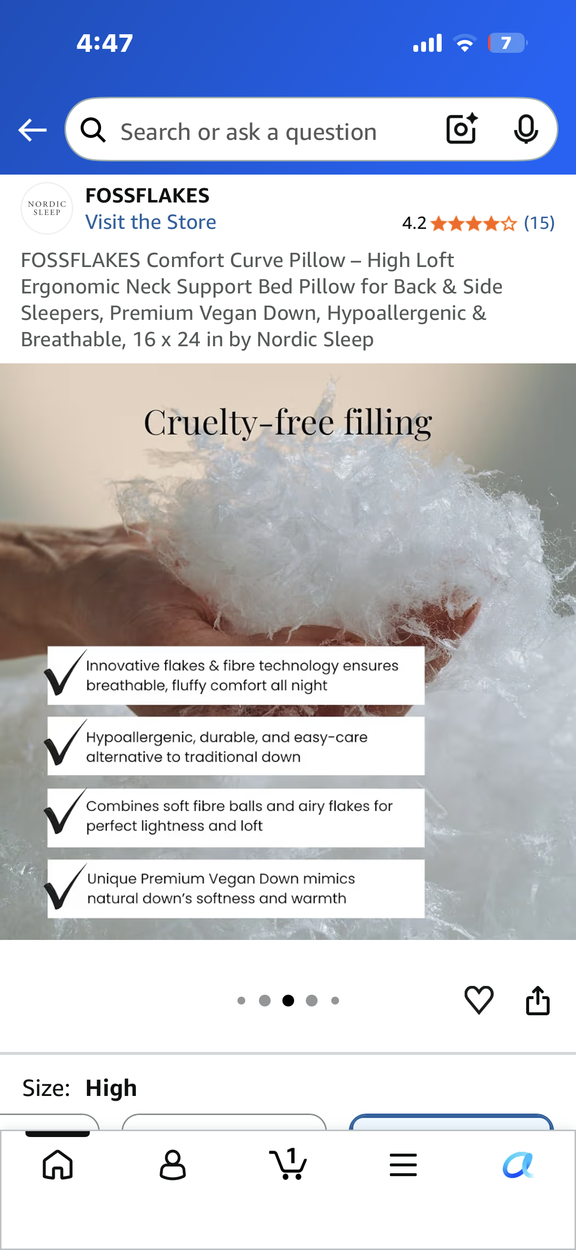 FOSSFLAKES Comfort Curve Pillow – High Loft Ergonomic Neck Support Bed Pillow for Back & Side Sleepers, Premium Vegan Down, Hypoallergenic & Breathable, 16 x 24 in by Nordic Sleep