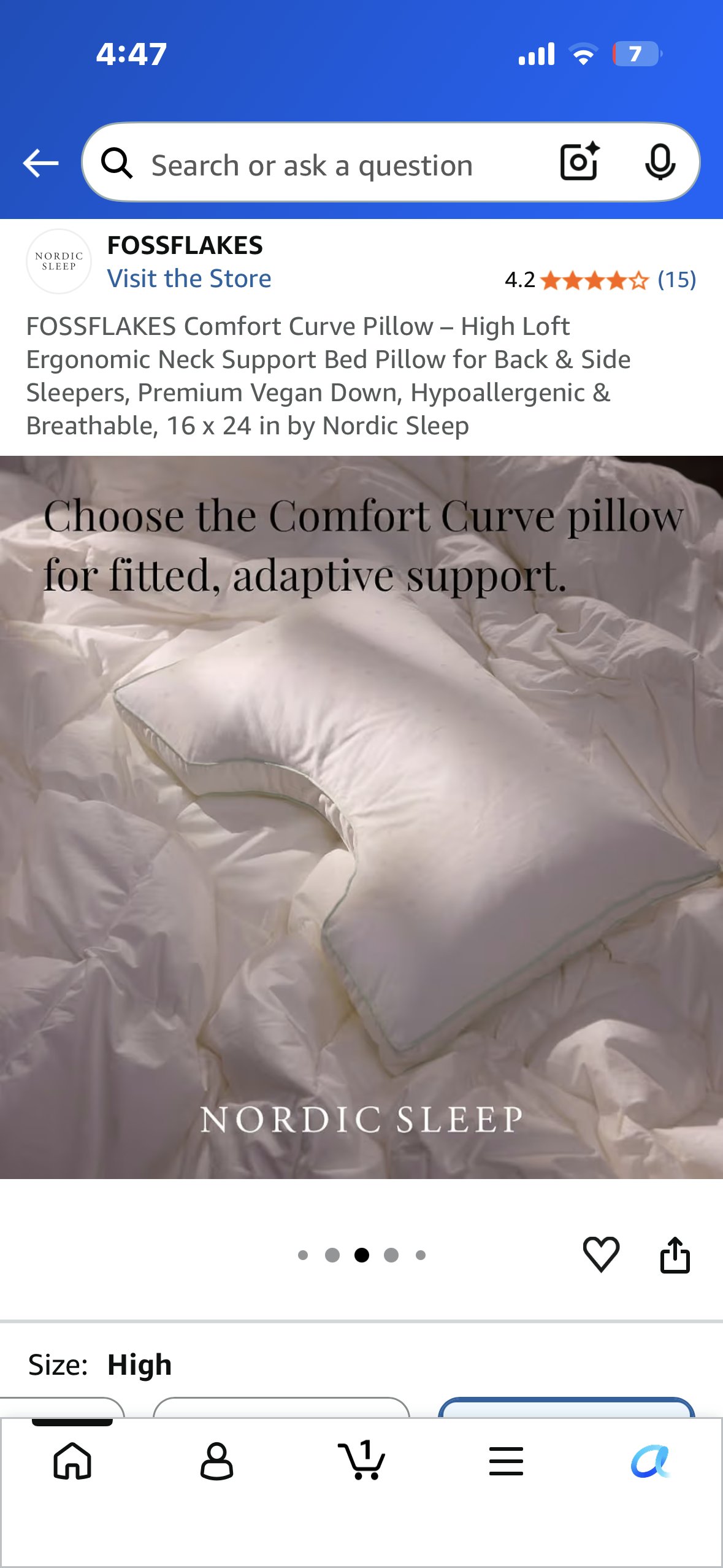 FOSSFLAKES Comfort Curve Pillow – High Loft Ergonomic Neck Support Bed Pillow for Back & Side Sleepers, Premium Vegan Down, Hypoallergenic & Breathable, 16 x 24 in by Nordic Sleep