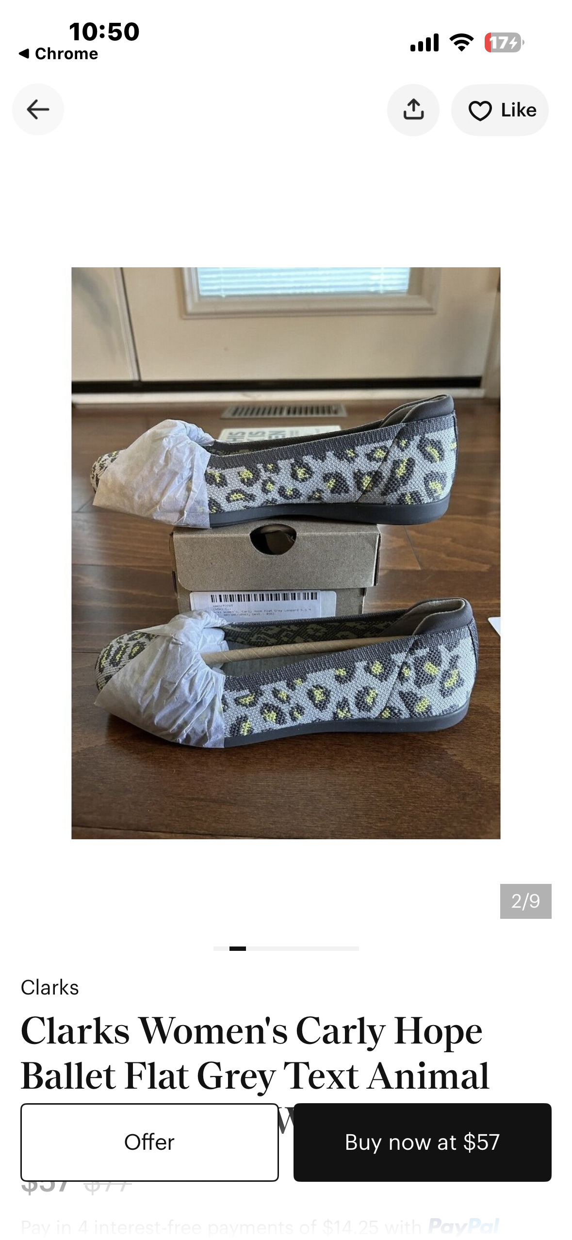 Clarks Women's Carly Hope Ballet Flat Grey Text Animal (Size W(7.5w))