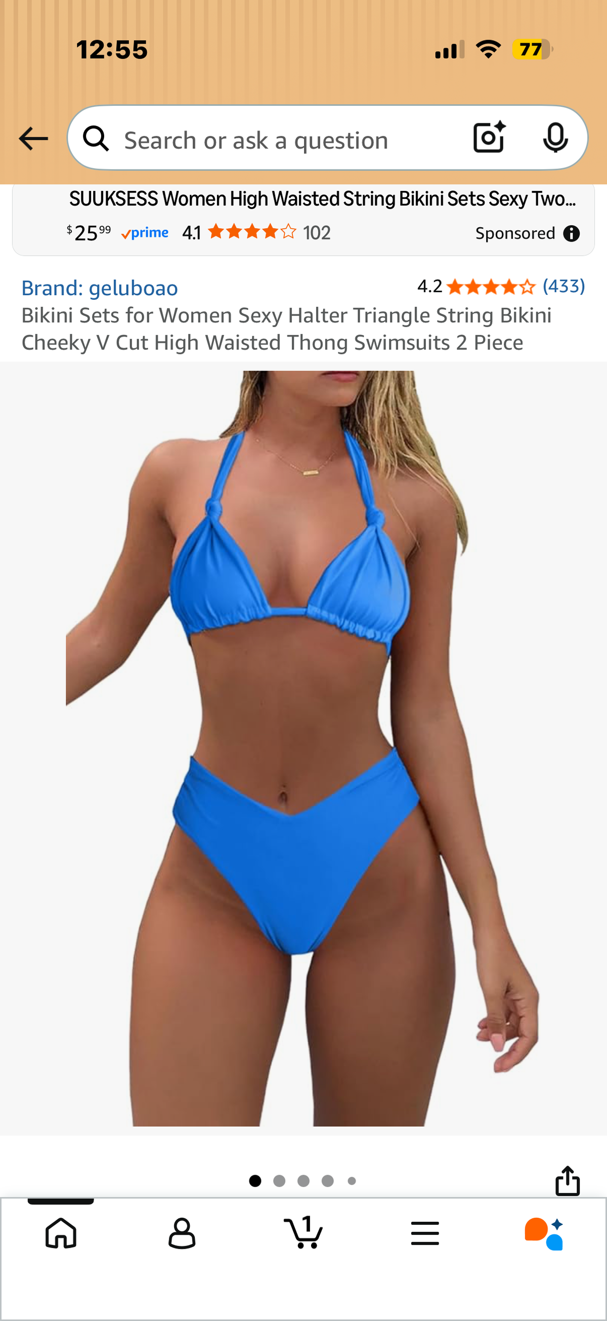Bikini Sets for Women Sexy Halter Triangle String Bikini Cheeky V Cut High Waisted Thong Swimsuits 2 Piece (Size Large)