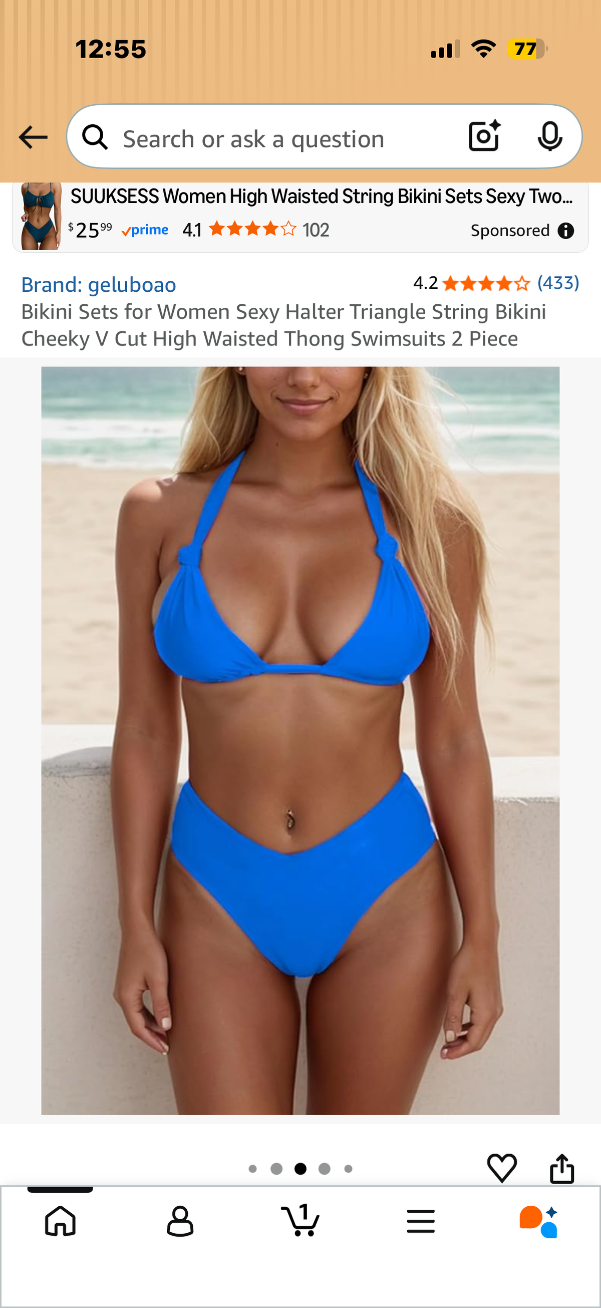 Bikini Sets for Women Sexy Halter Triangle String Bikini Cheeky V Cut High Waisted Thong Swimsuits 2 Piece (Size Large)
