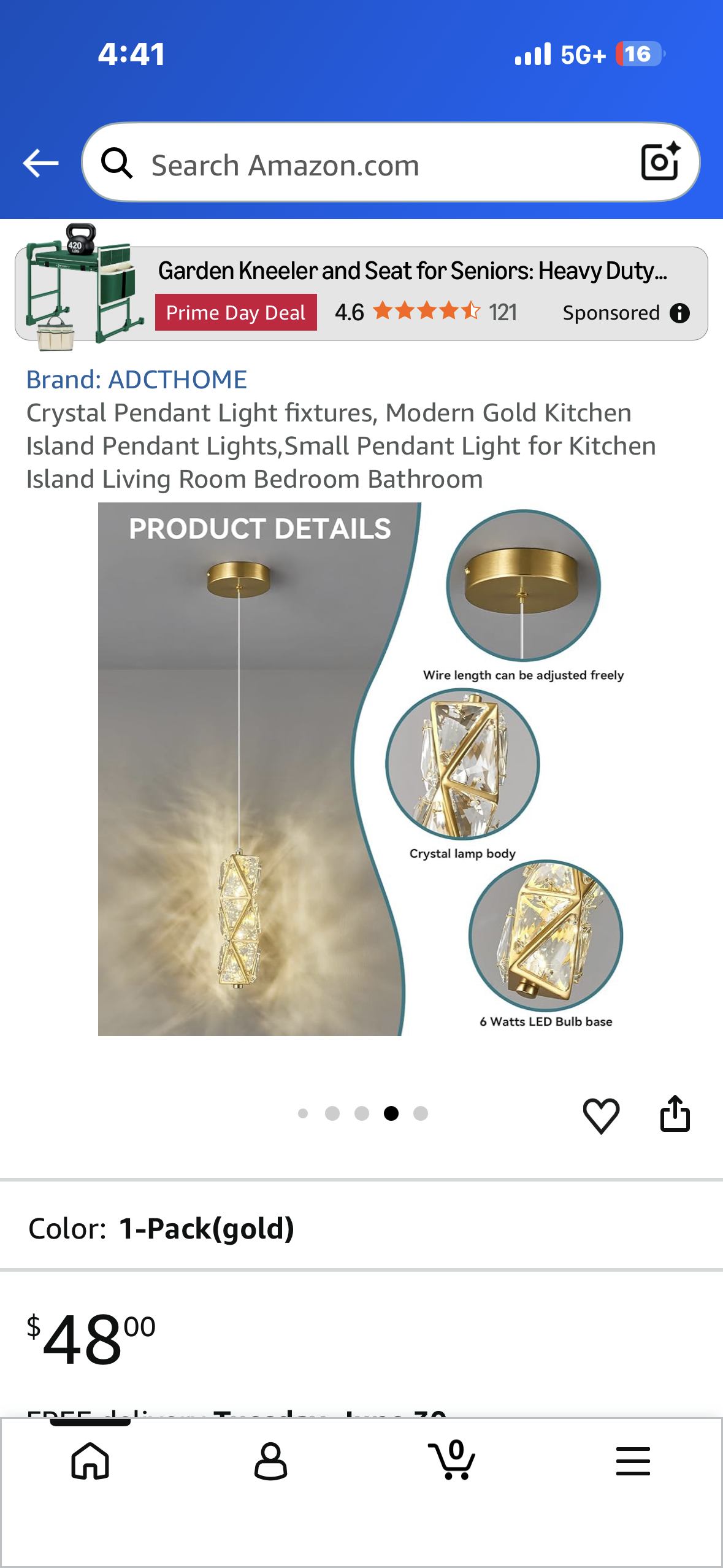 Crystal Pendant Light fixtures, Modern Gold Kitchen Island Pendant Lights,Small Pendant Light for Kitchen Island Living Room Bedroom Bathroom