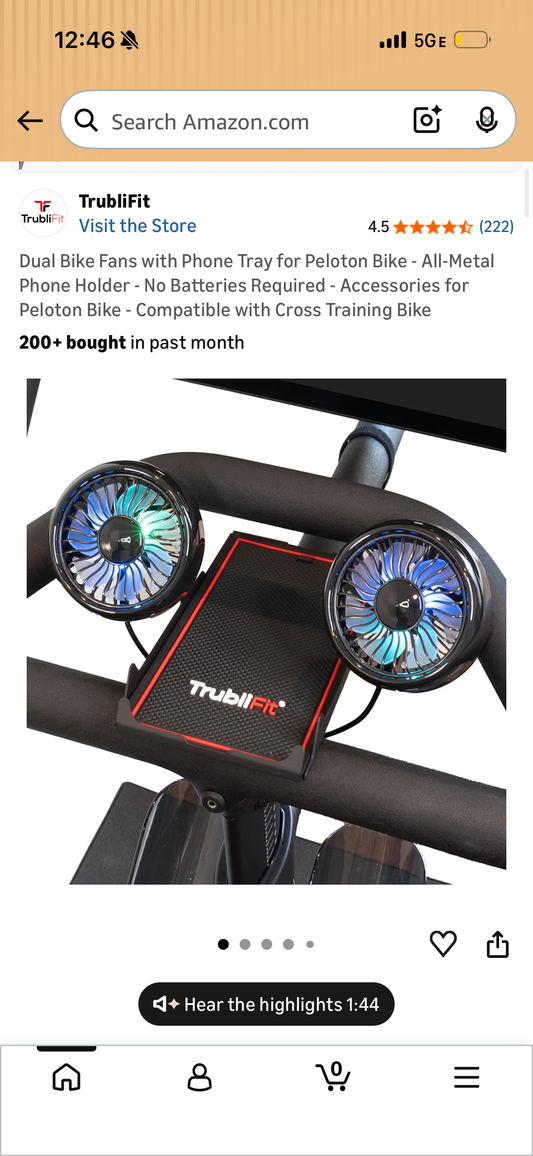 Dual Bike Fans with Phone Tray for Peloton Bike - All-Metal Phone Holder - No Batteries Required - Accessories for Peloton Bike - Compatible with Cross Training Bike