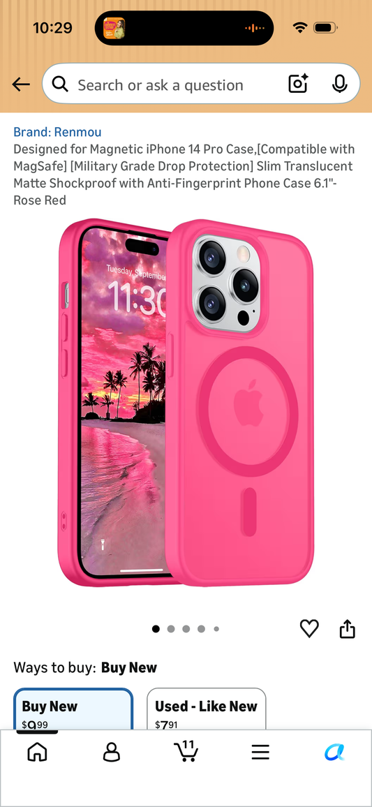Designed for Magnetic iPhone 14 Pro Case,[Compatible with MagSafe] [Military Grade Drop Protection] Slim Translucent Matte Shockproof with Anti-Fingerprint Phone Case 6.1"-Rose Red