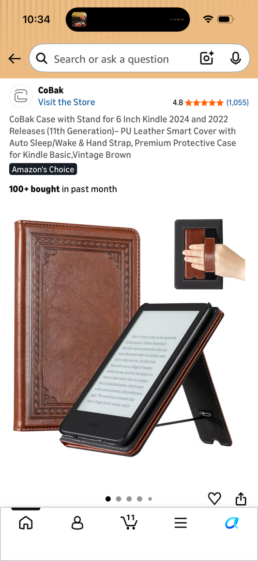 CoBak Case with Stand for 6 Inch Kindle 2024 and 2022 Releases (11th Generation)– PU Leather Smart Cover with Auto Sleep/Wake & Hand Strap, Premium Protective Case for Kindle Basic,Vintage Brown