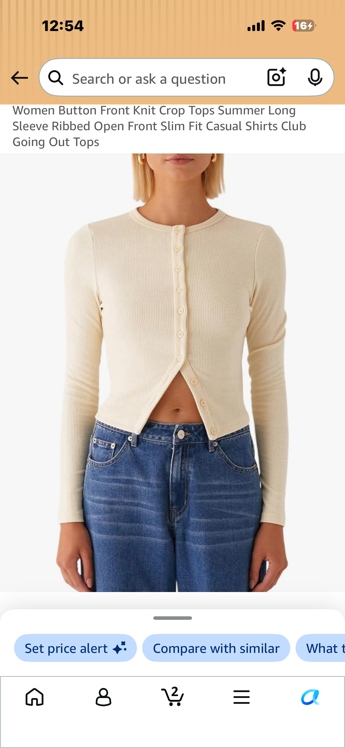 Women Button Front Knit Crop Top, Summer Long Sleeve Ribbed Open Front Slim Fit Casual Top (Size Medium)